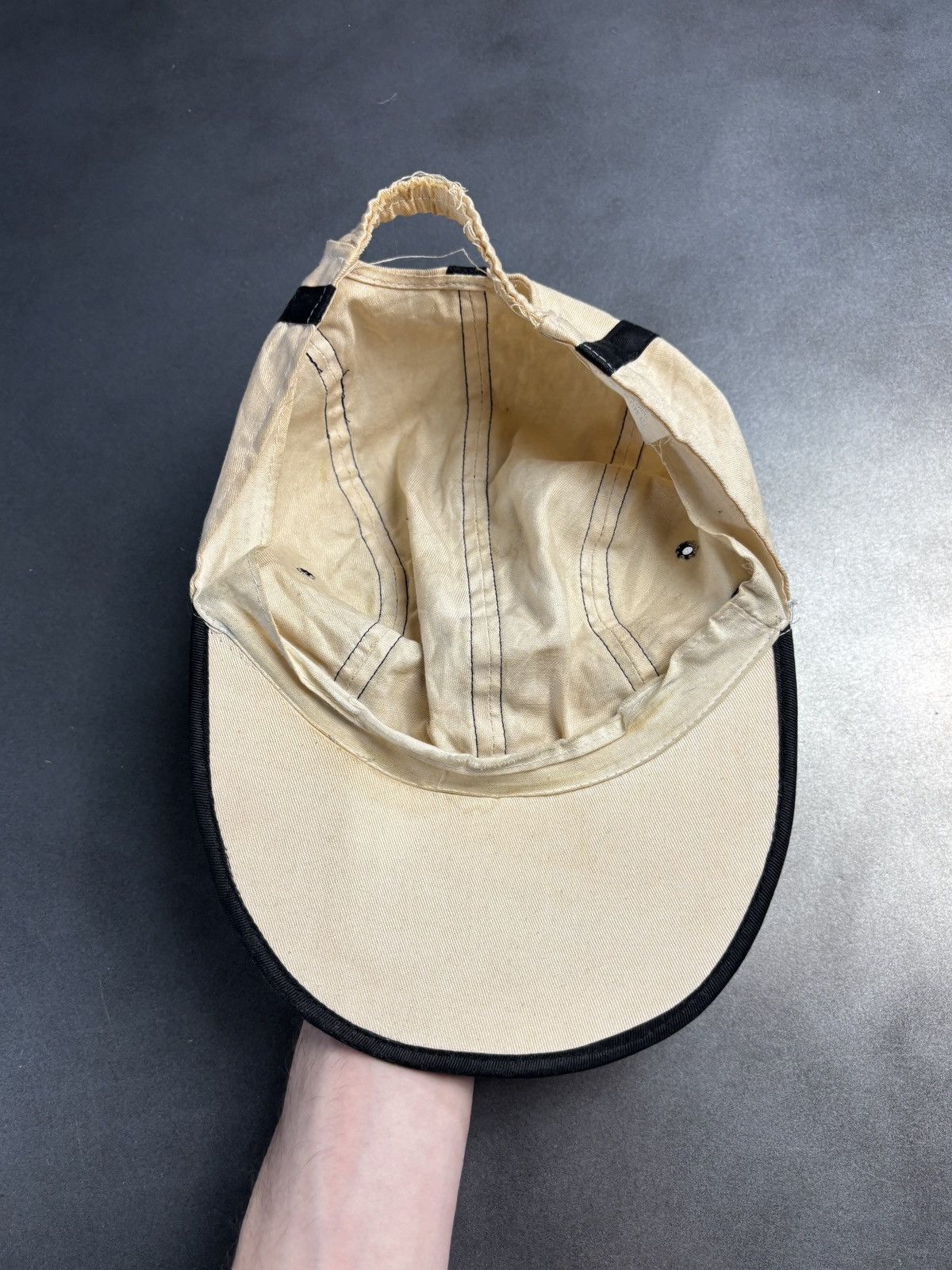 Vintage 1980s Vintage Hat Elastic Fitted Cap 1970s Stripe Long Brim Size ONE SIZE - 7 Thumbnail