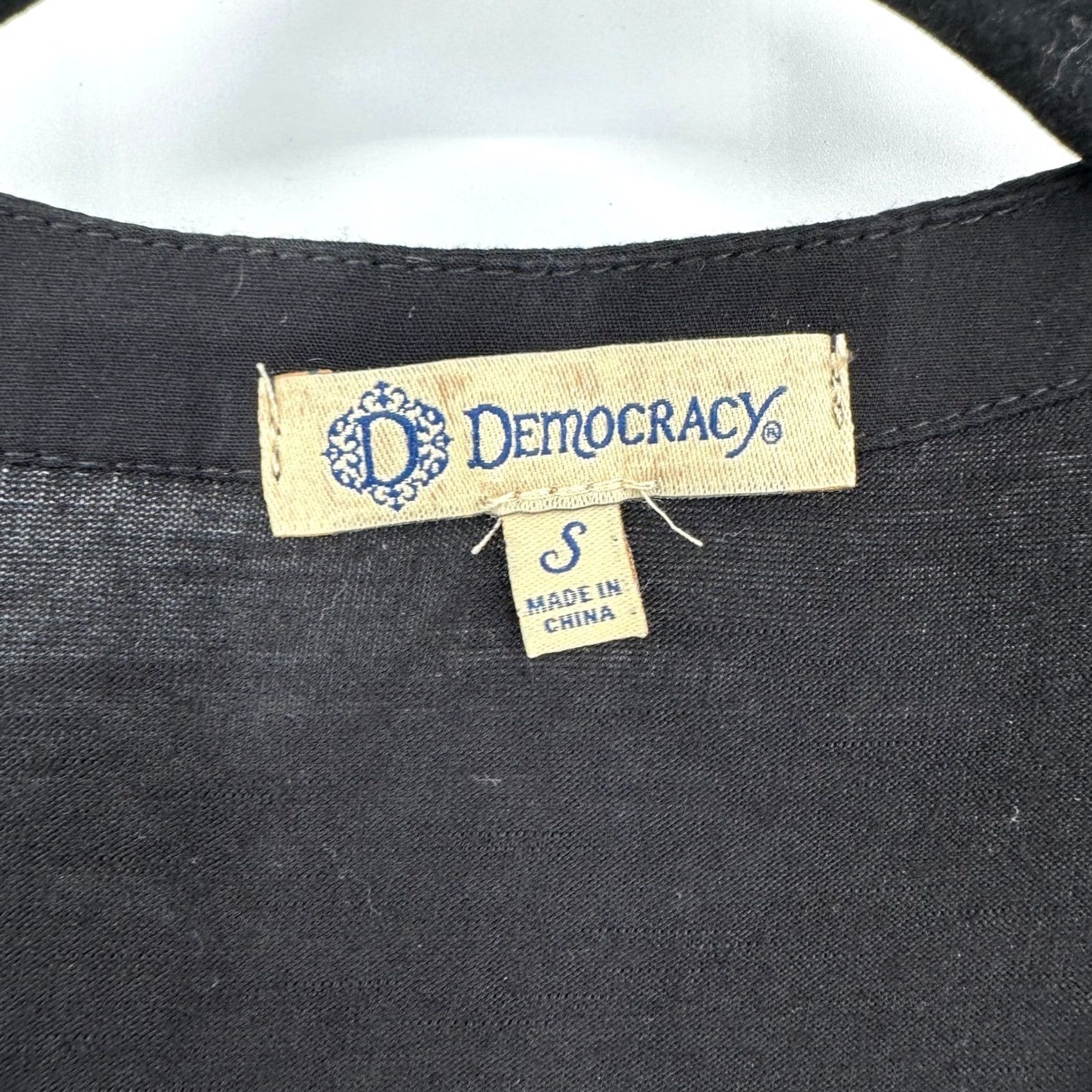 Vintage Democracy Blouse Black Knit Embroidered Boho Puff Sleeve Slub Peasant V-Neck Shirt Womens S 90s Festival Ethnic Size S / US 4 / IT 40 - 3 Thumbnail
