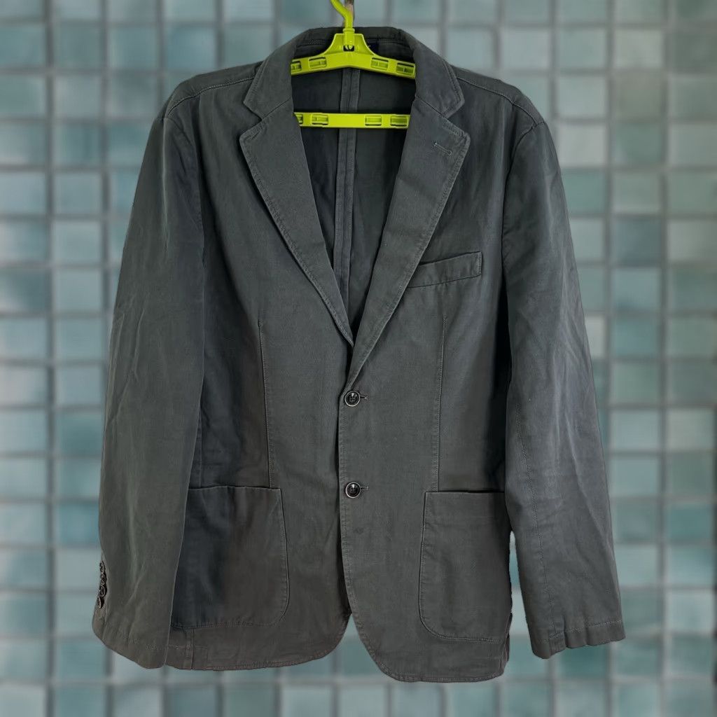 Olive Hugh & Crye Cotton Blazer Mens XL Olive Green Blazer Shirt Jacket +Denim+Notch Lapel Two-Button 46 Chest Regular Fit Vintage: No Size 46R - 1 Thumbnail