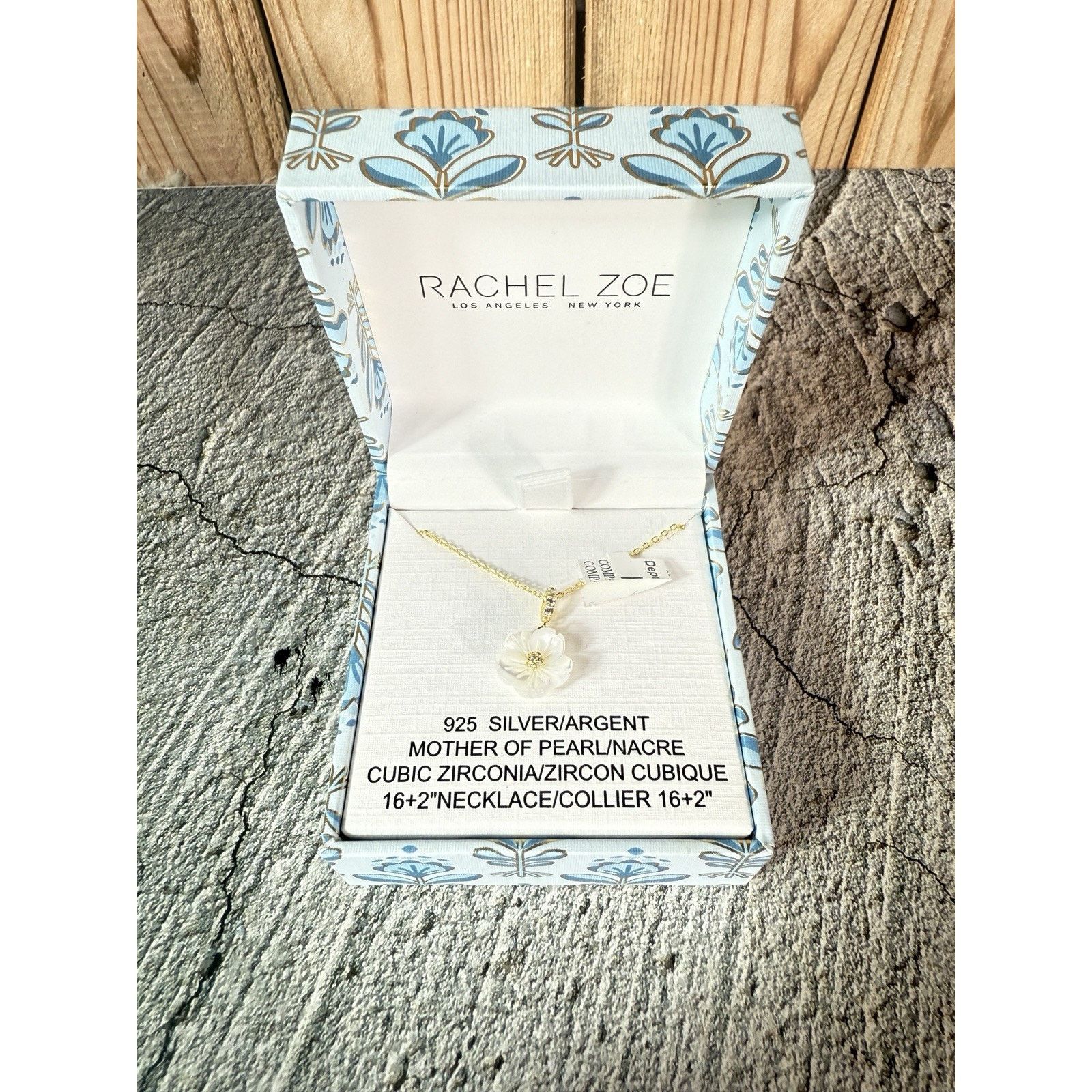 Rachel Zoe NIB Rachel Zoe 925 Silver Mother Of Pearl CZ Flower Necklace Size ONE SIZE - 1 Thumbnail