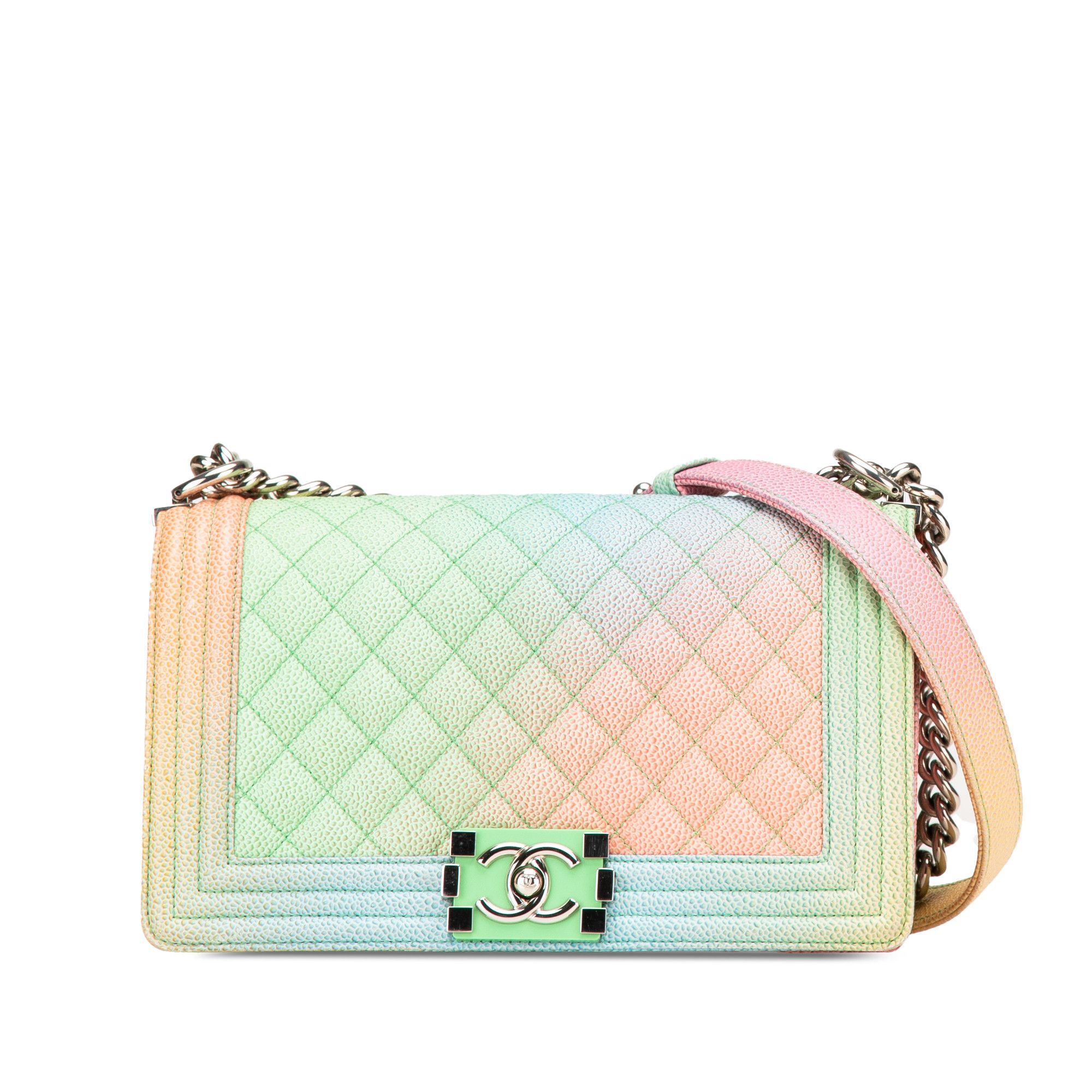 Chanel Old Medium Quilted Caviar Rainbow Boy Flap
