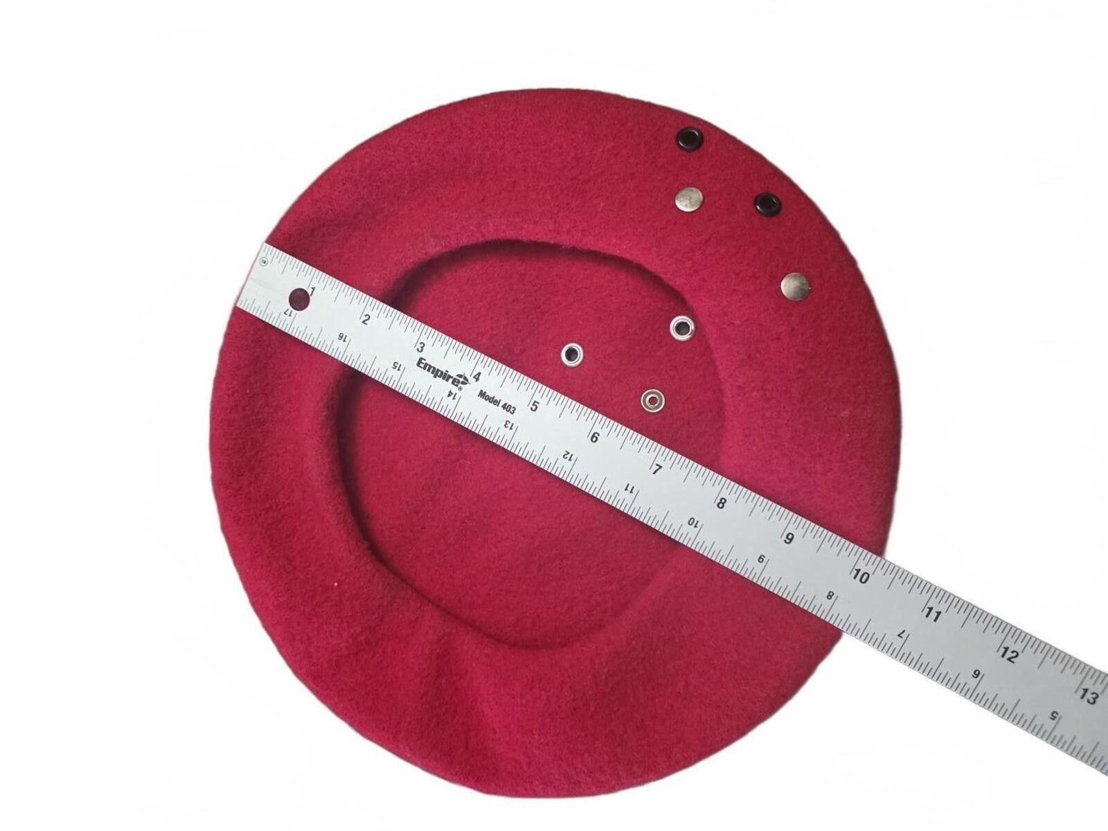The Unbranded Brand Red Wool Beret with Decorative Studs One Size Fits Most Size ONE SIZE - 7 Thumbnail