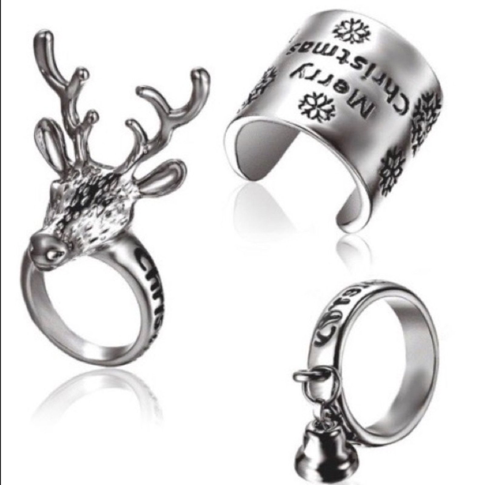 Other Christmas Holiday Silver 3 Piece Ring Set Size 6/7 Size ONE SIZE - 1 Thumbnail