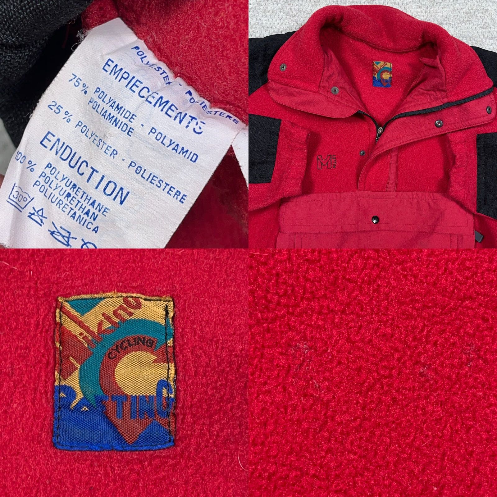 Vintage Millet Red Black Fleece Pullover Sweater Men M 90s Vintage Mock Neck Zipper Logo Embroidered Polartec Anorak, Solid Size US M / EU 48-50 / 2 - 8 Thumbnail
