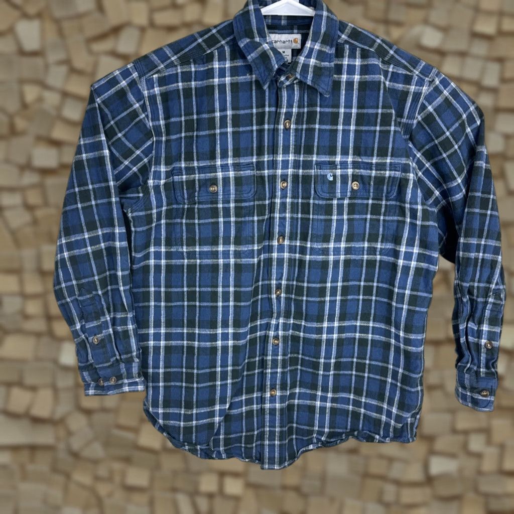 Carhartt Carhartt Shirt Mens Medium Blue Plaid Flannel Button-Up Pocketed 100122 Relaxed Fit Vintage-Inspired 90s Grunge Hip Hop Outdoor Workwear Size US M / EU 48-50 / 2 - 1 Thumbnail