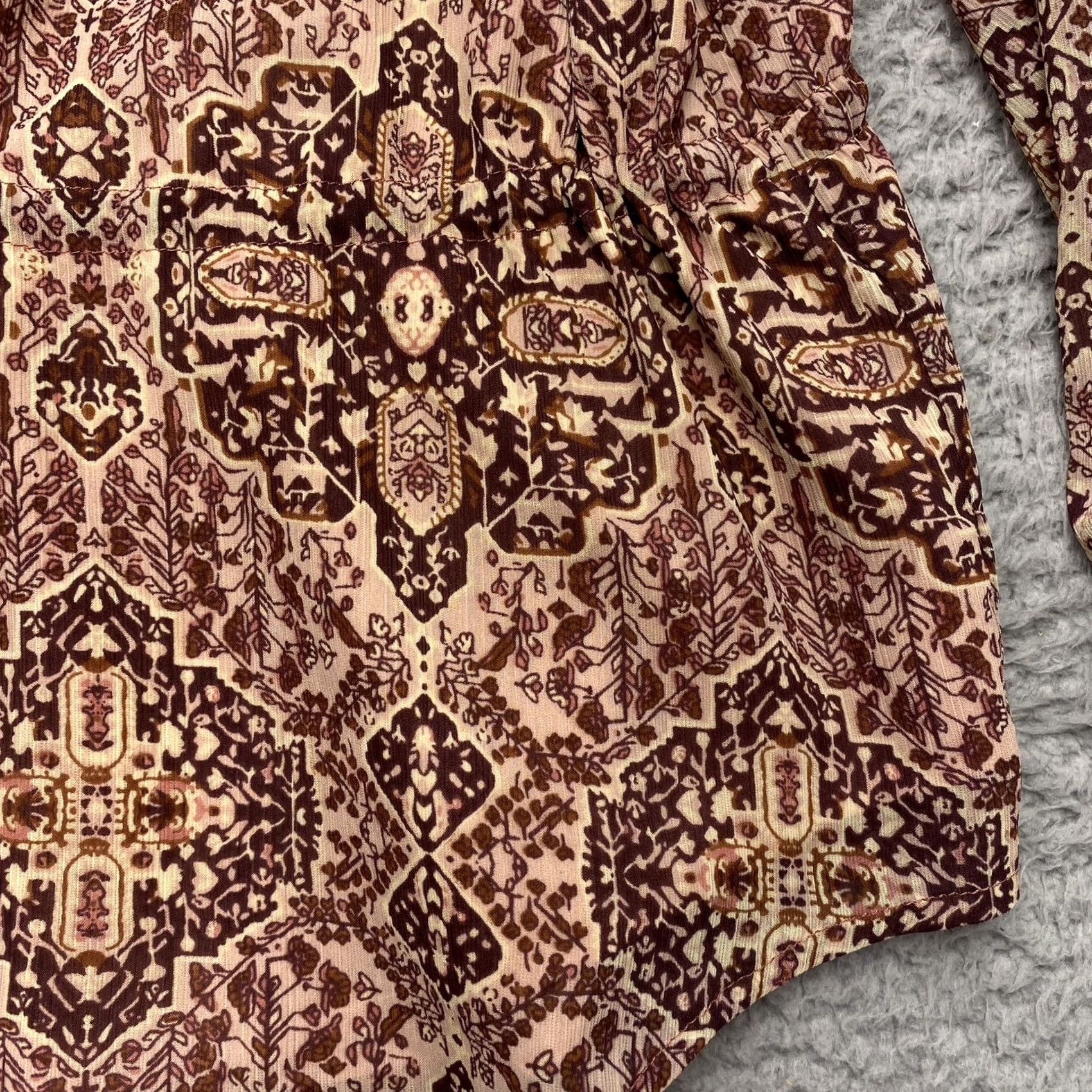 Madewell Madewell Shirt Womens XXS Pink Brown Floral Kakeidoscope Drawstring Boho Peasant Blouse Size XXS / US 00 / IT 34 - 3 Thumbnail