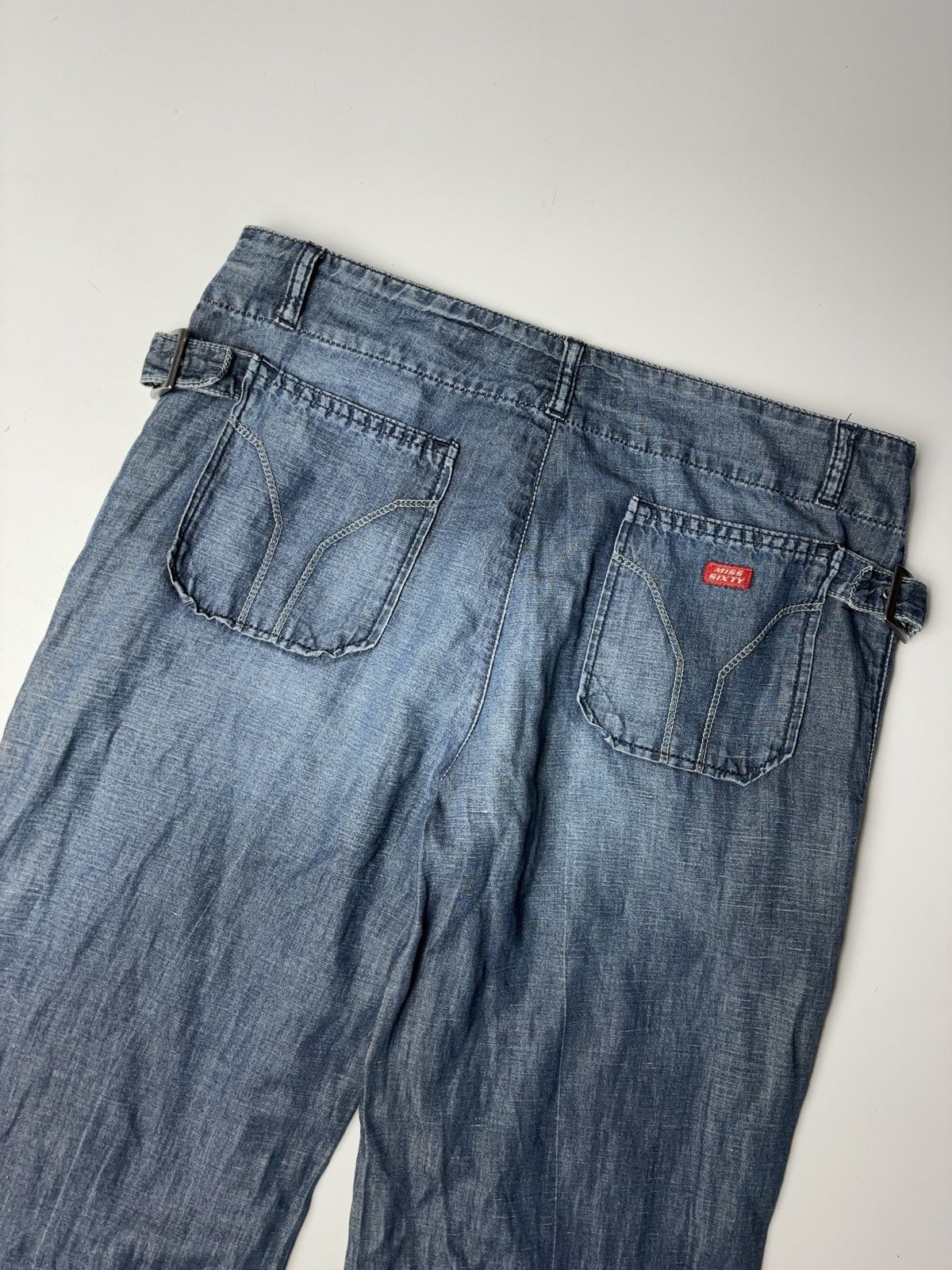 MISS SIXTY VINTAGE JEANS LIGHT FLARED BONDAGE DENIM PANTS