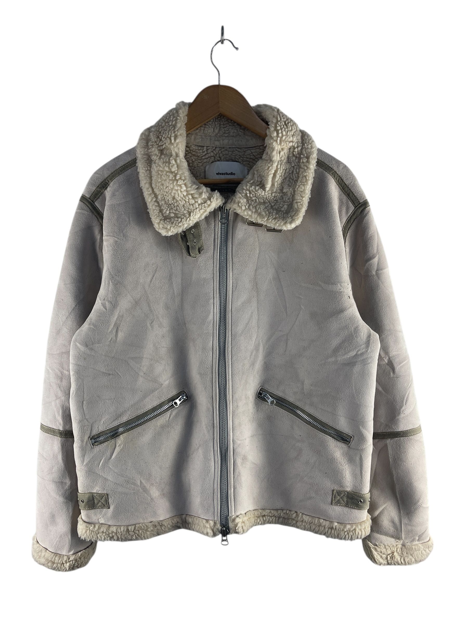 Vivastudio Vivastudio Sherpa Lined Aviator Flight Jacket Grey Shearling Size US L / EU 52-54 / 3 - 1 Thumbnail