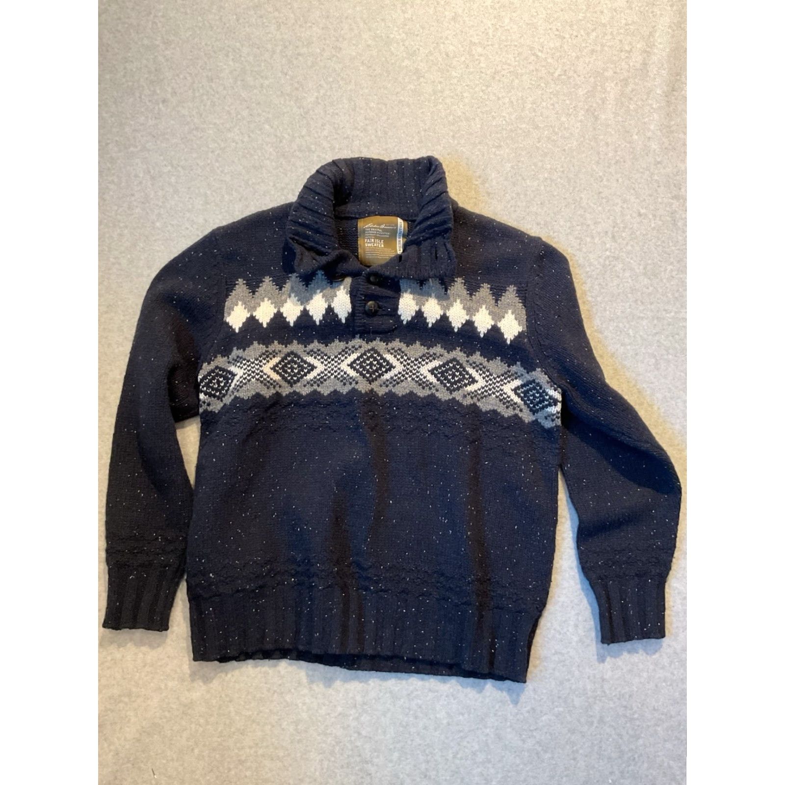 VINTAGE Eddie Bauer Heritage Wool Nordic Sweater Men L Navy XL Dresswear / Casual / Holiday / Fair Isle Pullover - Chest 48 Length 29 Sleeve 27