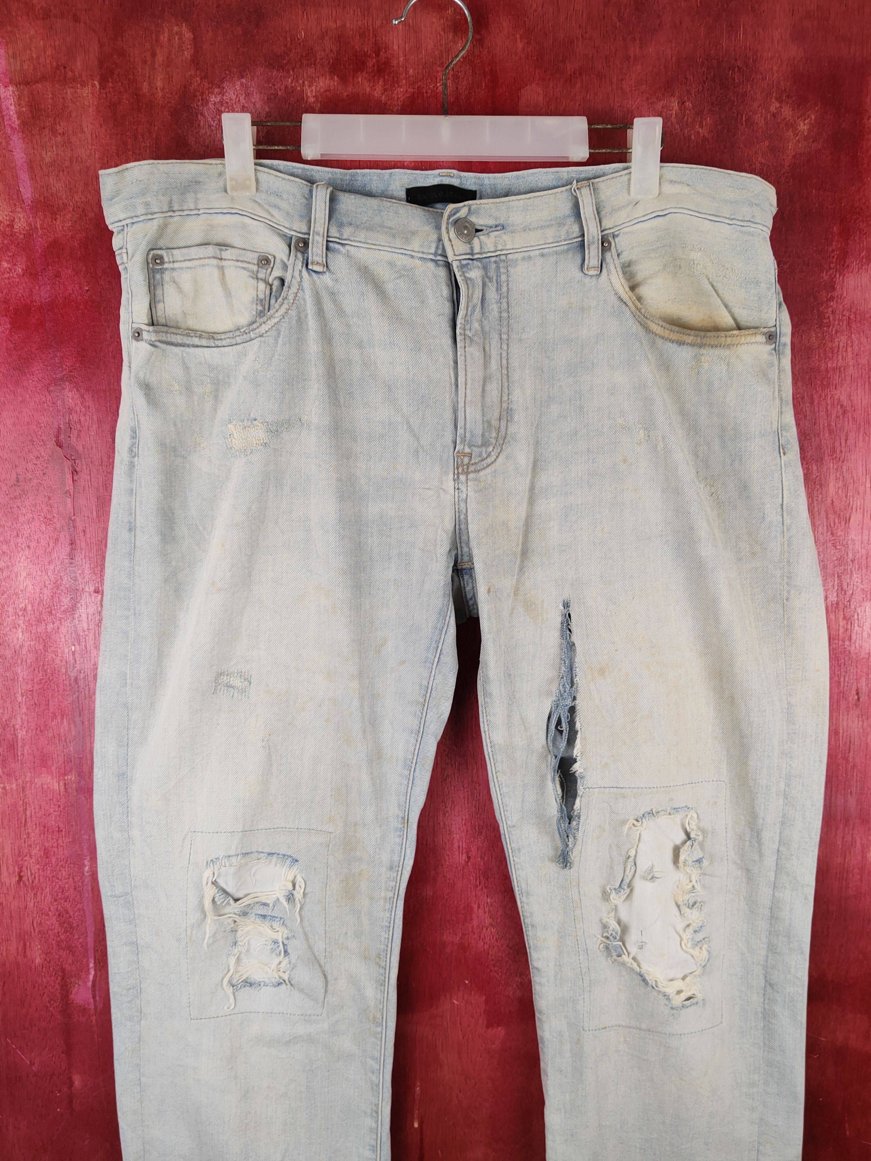 Japanese Brand Uniqlo Faded Distressed dirty patchwork ripped Denim #S1533 Size US 37 - 2 Thumbnail