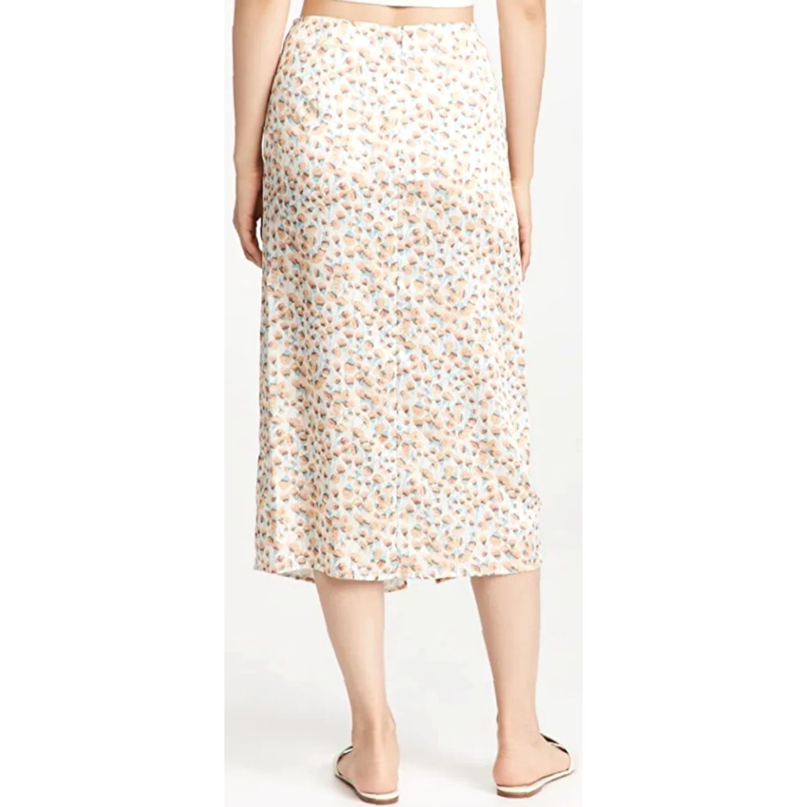 Vince Vince Skirt Midi A-Line Women's Multicolor Floral Satin Zip Draped Asymmetric Cascade High-Rise 0 N/A Size 25" / US 0 / IT 36 - 4 Thumbnail