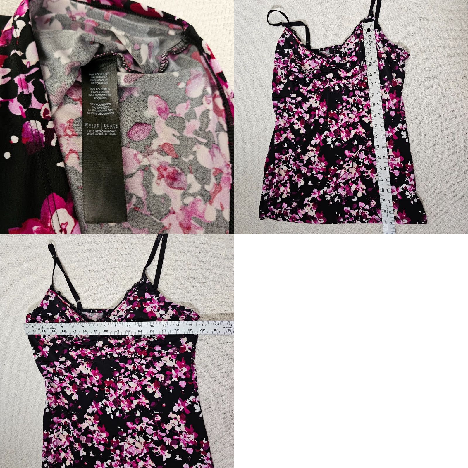White House Black Market White House Black Market Flower Tank Top Size Medium Black Ruched Chest Size M / US 6-8 / IT 42-44 - 8 Thumbnail