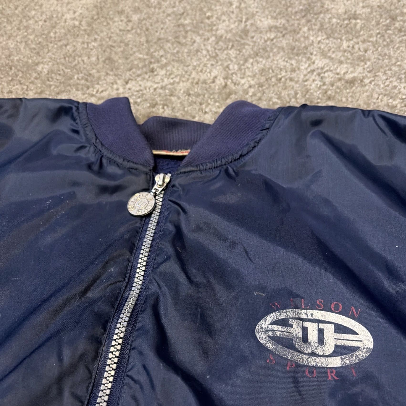 Wilson VINTAGE Wilson Advantage Jacket Bomber Men Small Red Fleece Lined 80s Tennis Nylon Navy Blue Size US S / EU 44-46 / 1 - 4 Thumbnail