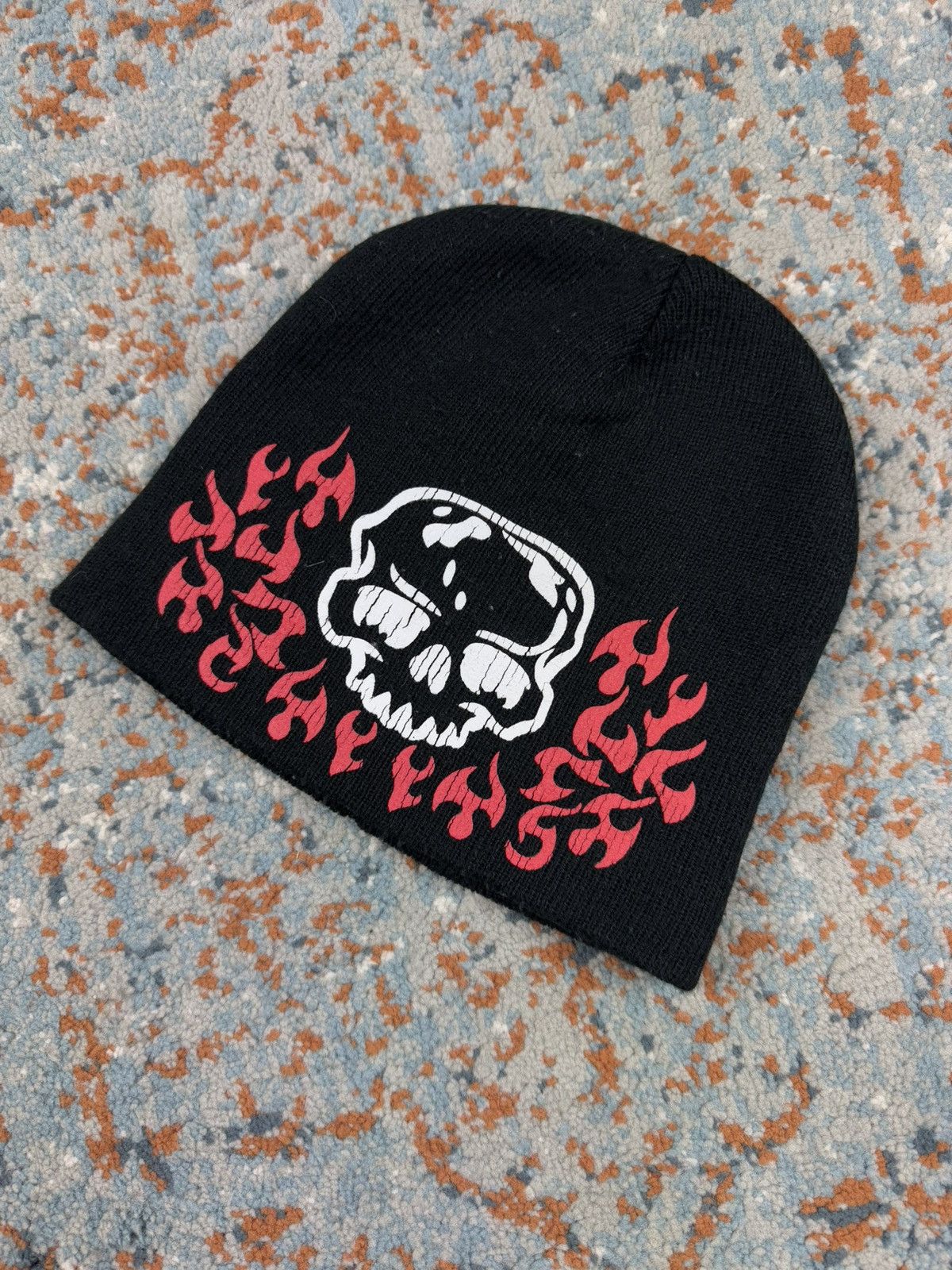 Other Vintage 90s skull flames print beanie hat affliction skate Size ONE SIZE - 1 Thumbnail