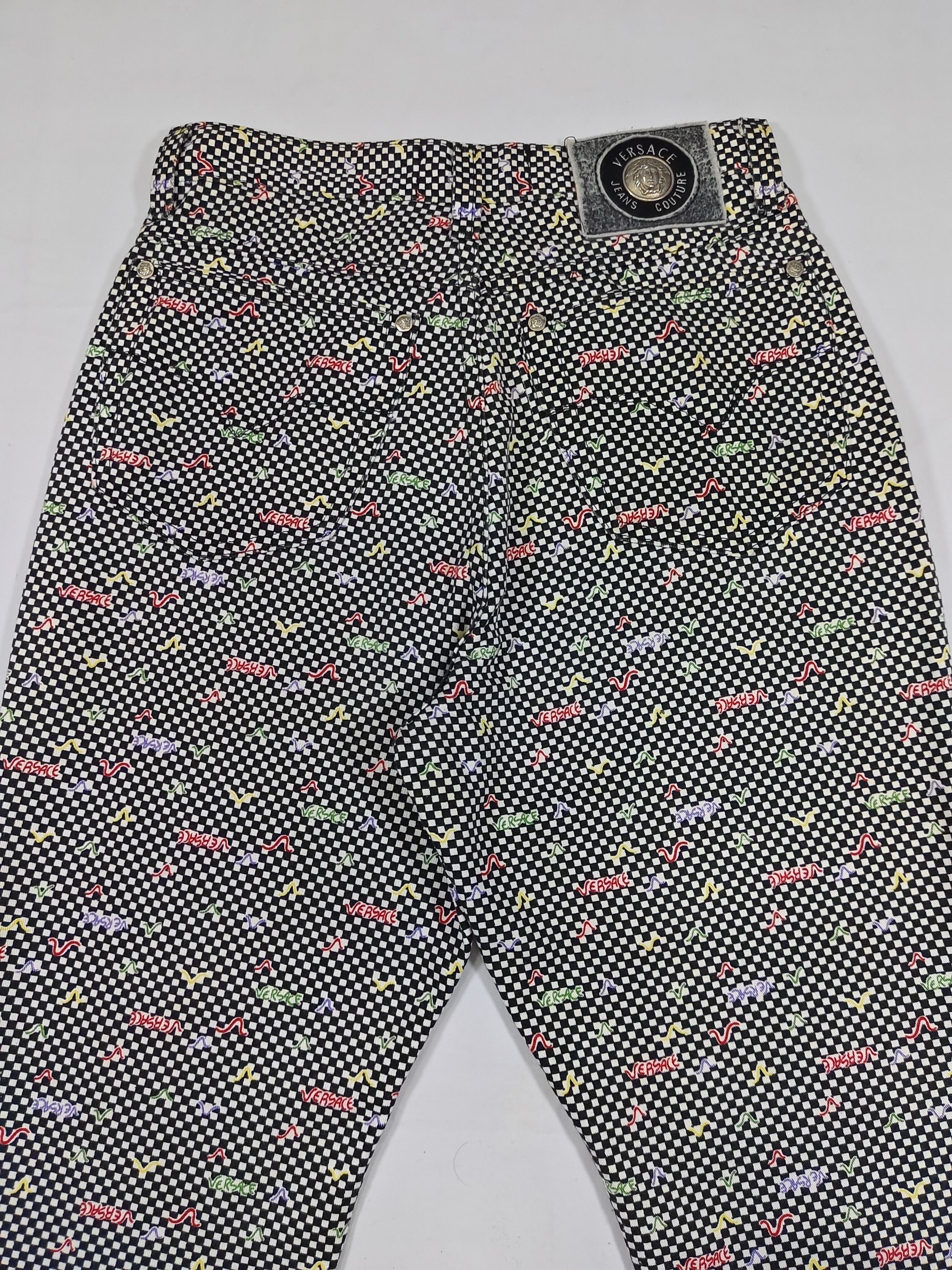 Versace Jeans Couture 00s Versace JC- Archive Checkerboard Multicolor Script Pants Size 28" / US 6 / IT 42 - 5 Thumbnail