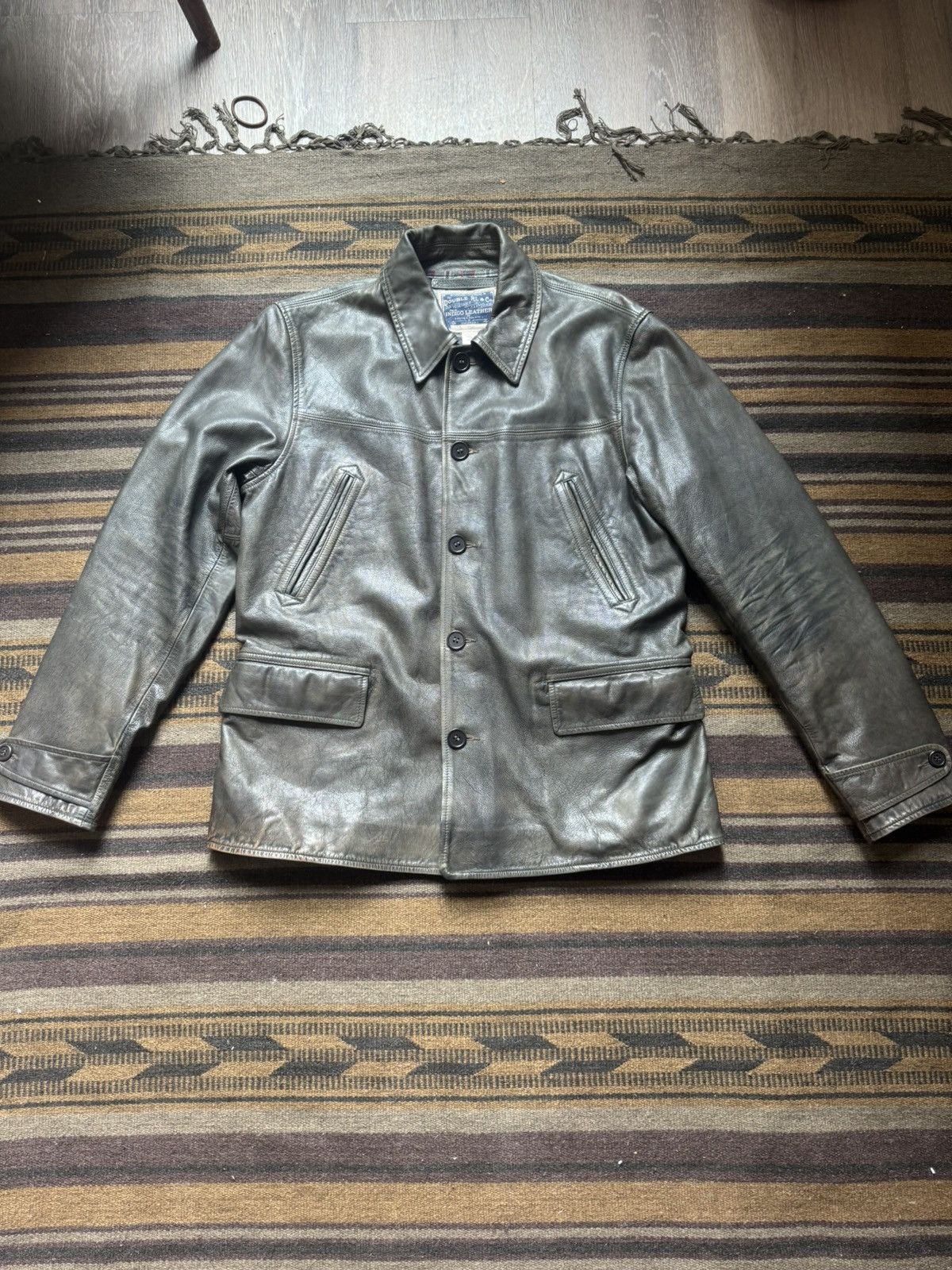 RRL Ralph Lauren Double RL Washed indigo Leather car coat Spring