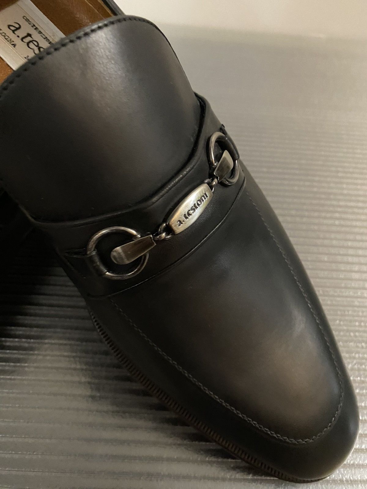 Testoni a.testoni 🇮🇹 black calf leather metal vamp moccasin 9 NEW Size US 9 / EU 42 - 10 Thumbnail