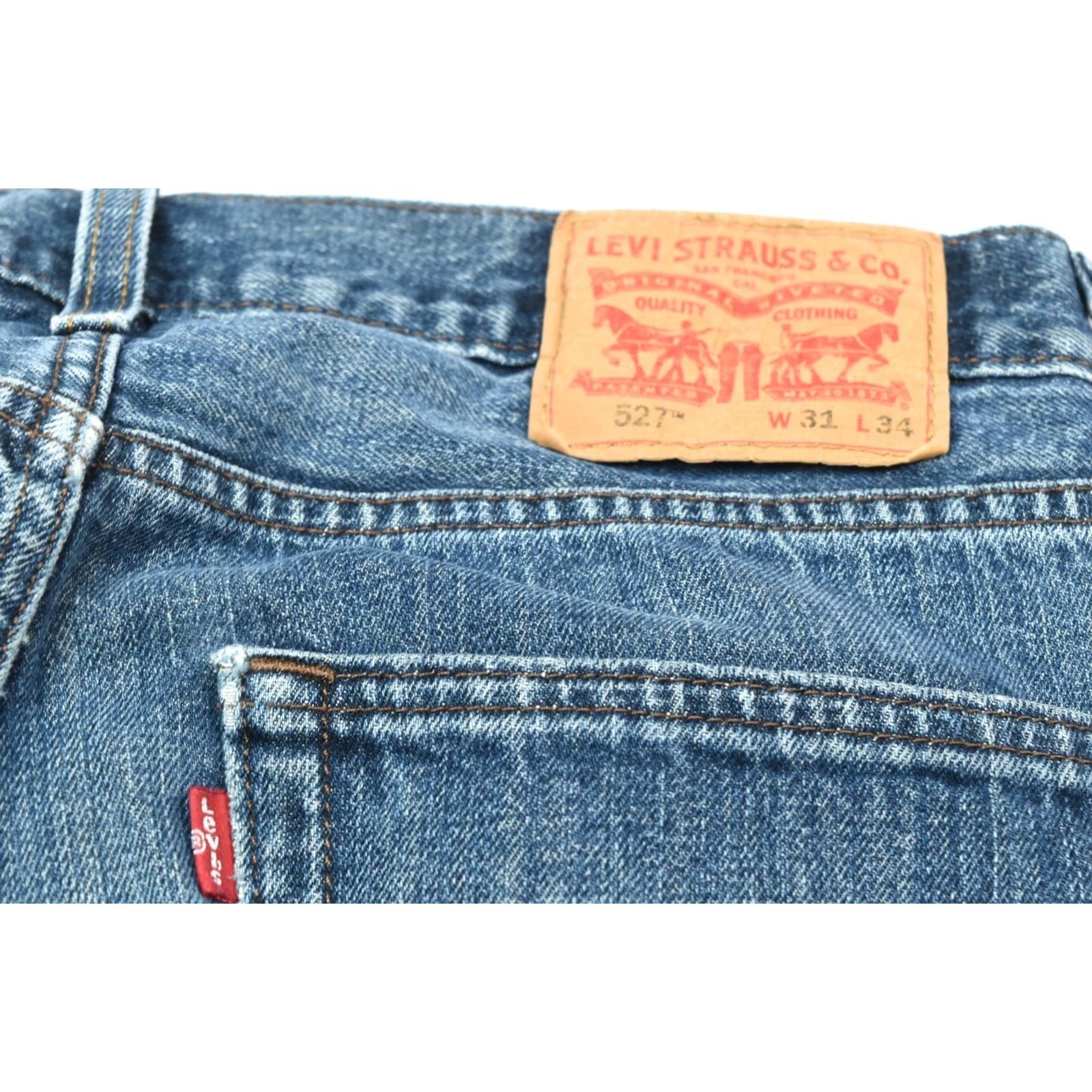 Levi's Levis 527 Boot Cut Jeans Mens 31x34 Blue 5-Pocket Distressed Denim Regular Inseam 32 2-Pocket? Size US 31 - 7 Thumbnail