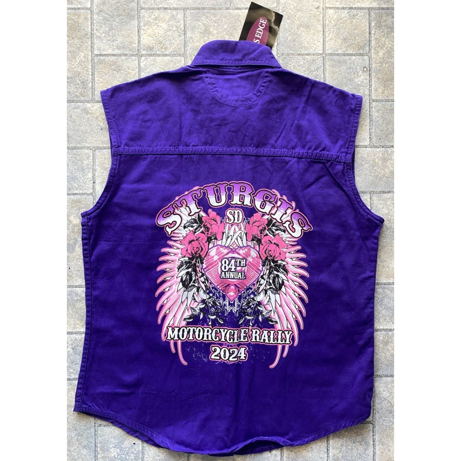 Vintage NWT Biker's Edge WOMENS MEDIUM Vest Button Up Snap Collar Purple/Pink Sturgis 2024 South Dakota Rally Rose Floral Canvas Cotton Size M / US 6-8 / IT 42-44 - 2 Thumbnail