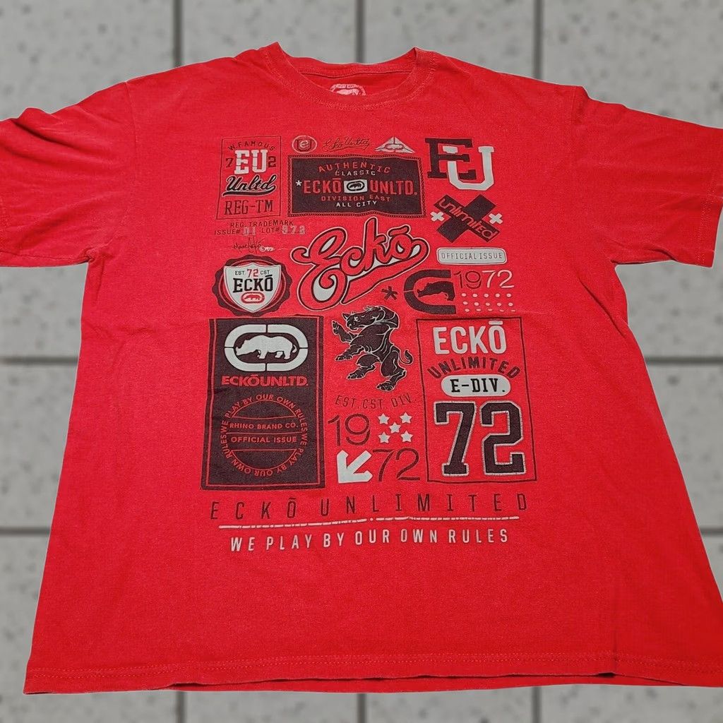 Ecko Unltd. Ecko Unltd T-Shirt Men L Y2K "We Play By Our Own Rules" Graphic Tee Logo Crew Neck Red 100% Cotton Regular Short Sleeve Vintage No Size US L / EU 52-54 / 3 - 1 Thumbnail