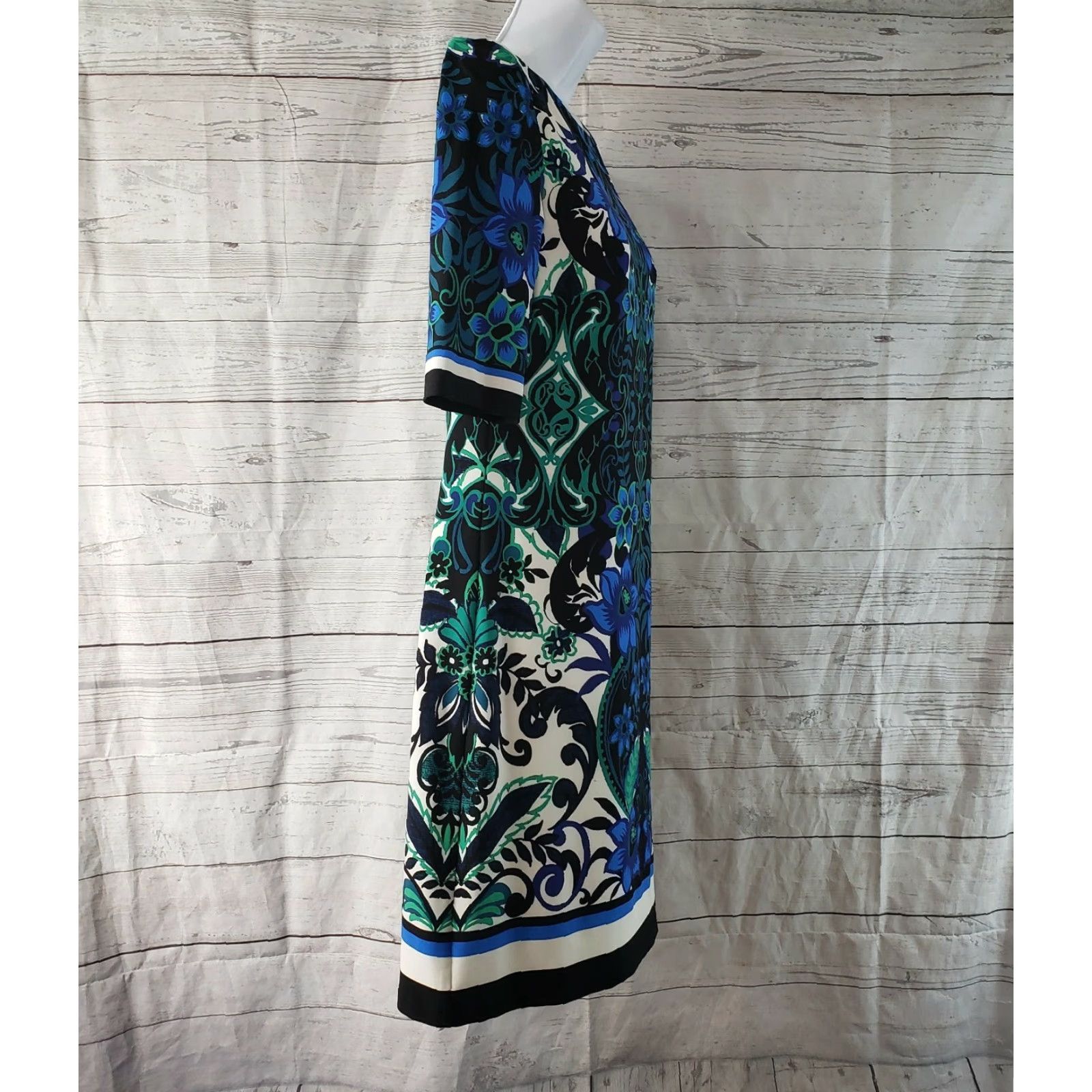 Vintage Eliza J Womens Dress Sz 2 Black Floral Half Sleeve Zip Knee Length Shift Polyester Blend Size XS / US 0-2 / IT 36-38 - 3 Thumbnail