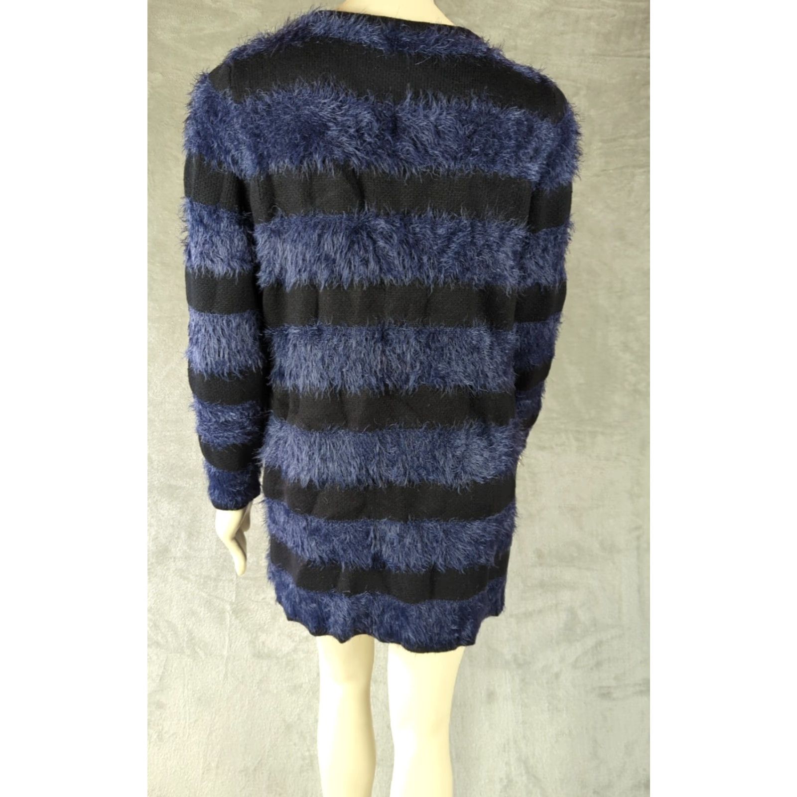 Vintage ROMEO & JULIET COUTURE Cardigan Sweater WOMENS M BLUE Stripe Open Knitted Long Sleeve Round Neck Size M / US 6-8 / IT 42-44 - 6 Thumbnail