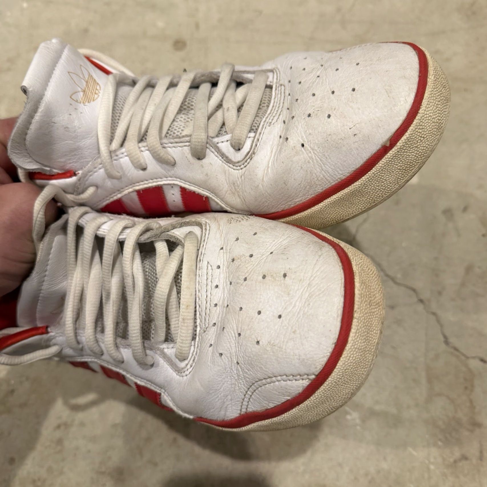 Adidas Adidas Tyshawn Jones Mid White Leather Scarlet Red 2021 Distressed Size 12 Men Sneaker Shoe Leather Skateboarding GW4897 UK11.5 EU46 2/3 US12 Size US 12 / EU 45 - 6 Thumbnail