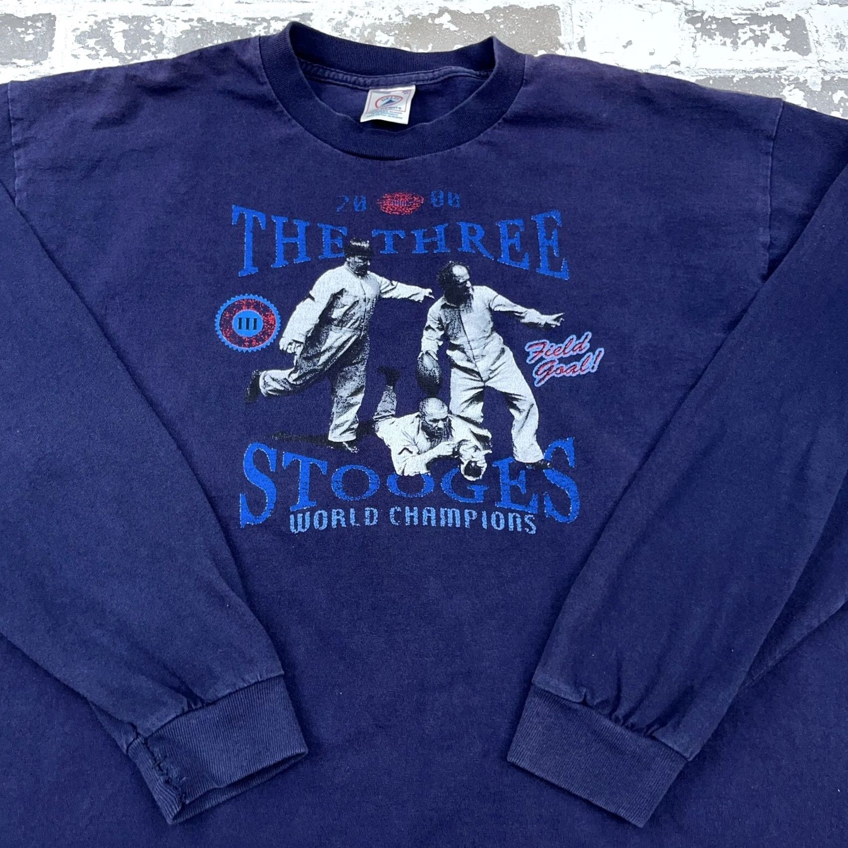 Delta VINTAGE Three Stooges Shirt Men XL Blue Long Sleeve Tee Baseball 90s Y2K Adult Size US XL / EU 56 / 4 - 4 Thumbnail