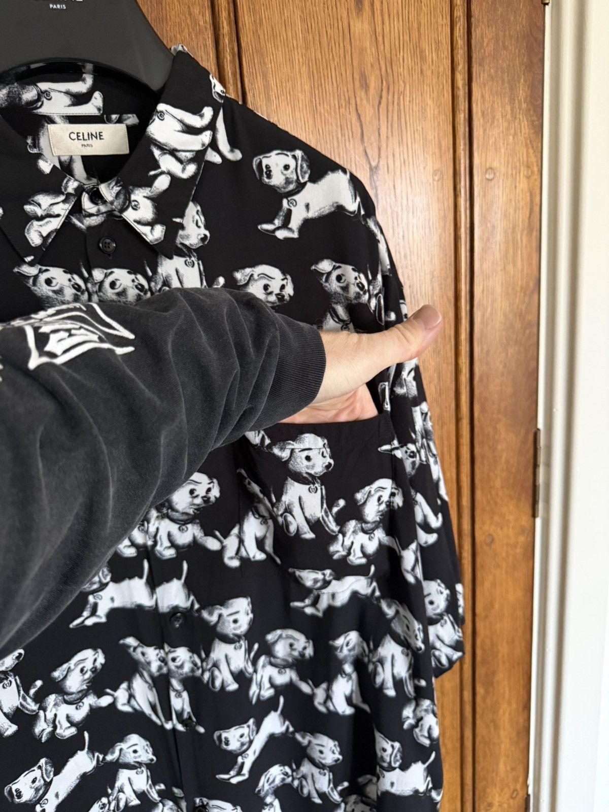 Celine SS22 Celine black white puppy Hawaiian shirt Hedi Slimane Size US S / EU 44-46 / 1 - 12 Thumbnail