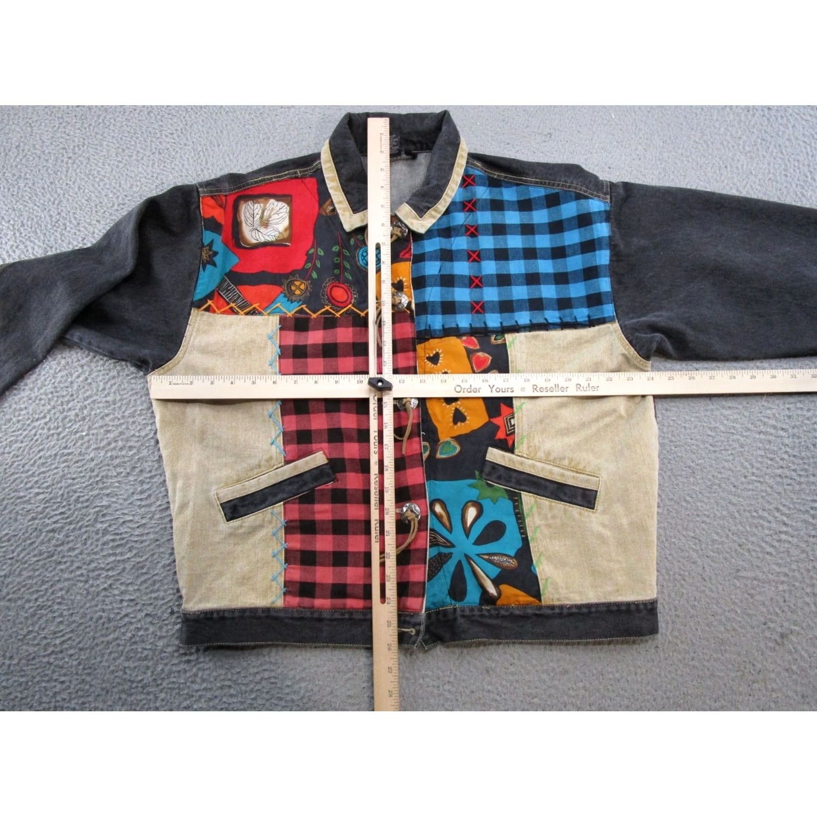 Vintage VINTAGE Carole Little Jacket Women's Denim Patchwork Boho Chic Read Size L / US 10 / IT 46 - 4 Thumbnail