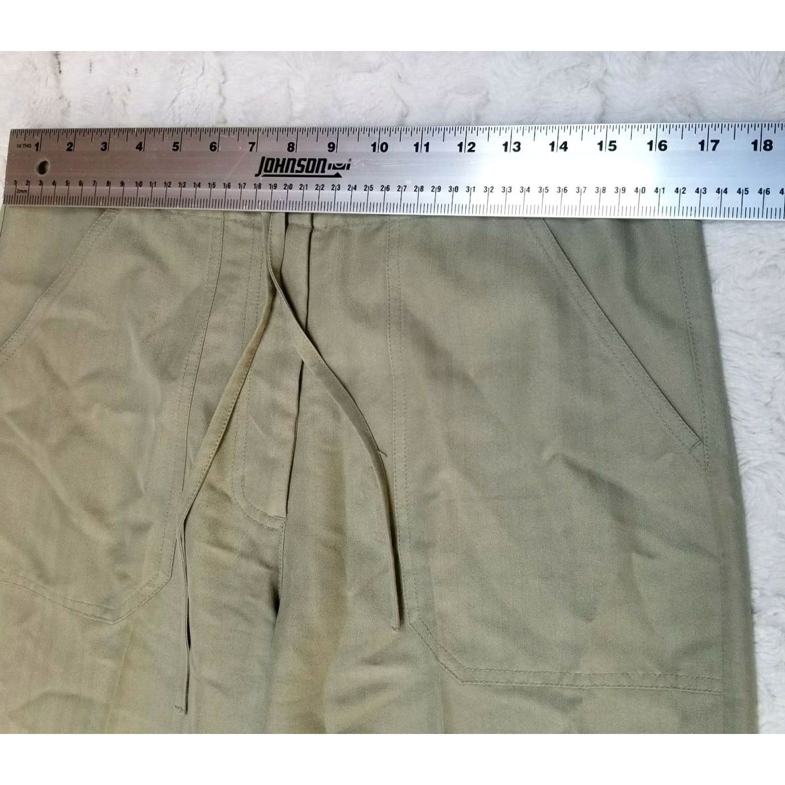 Vintage Caribbean Joe Womens Small Crop Pants High-Rise Drawstring Waist Pockets Green Capris Size 28" / US 6 / IT 42 - 4 Thumbnail