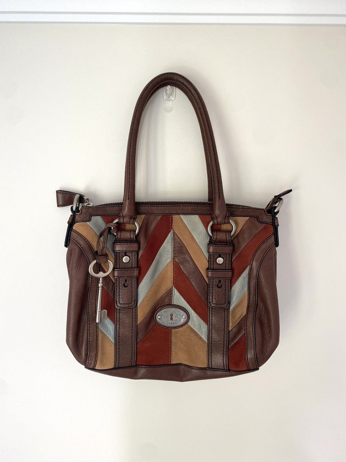 Sac à Main Vintage En Cuir FOSSIL Rouge - Sac Porté épaule D'occasion En Très Bon état Général