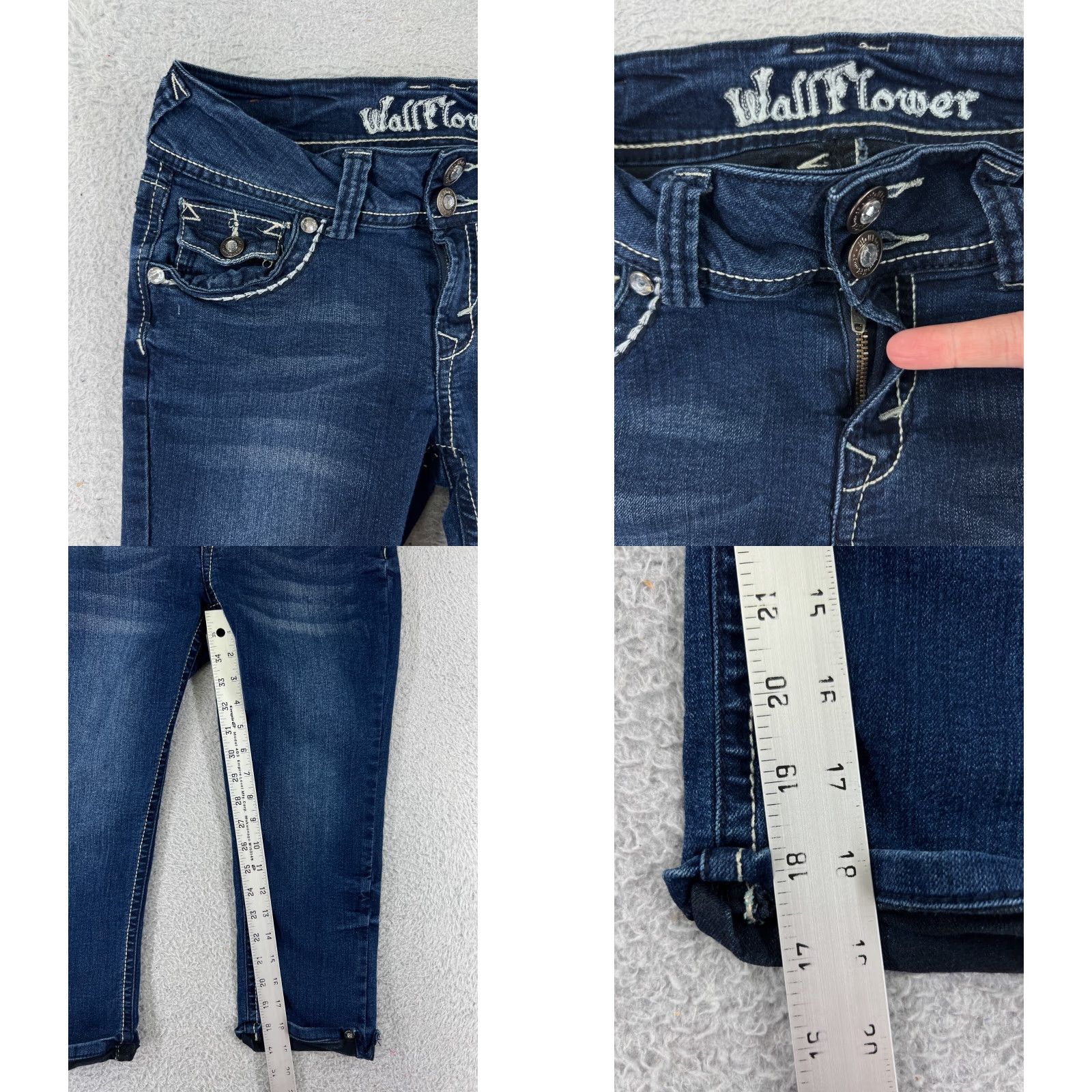 Vintage WallFlower Jeans WallFlower Jeans Blue Denim 5 Pocket Bootcut Jeans Womens 5 Denim Capri Embroidered Bling Sequin Pant Size 27" / US 4 / IT 40 - 8 Thumbnail