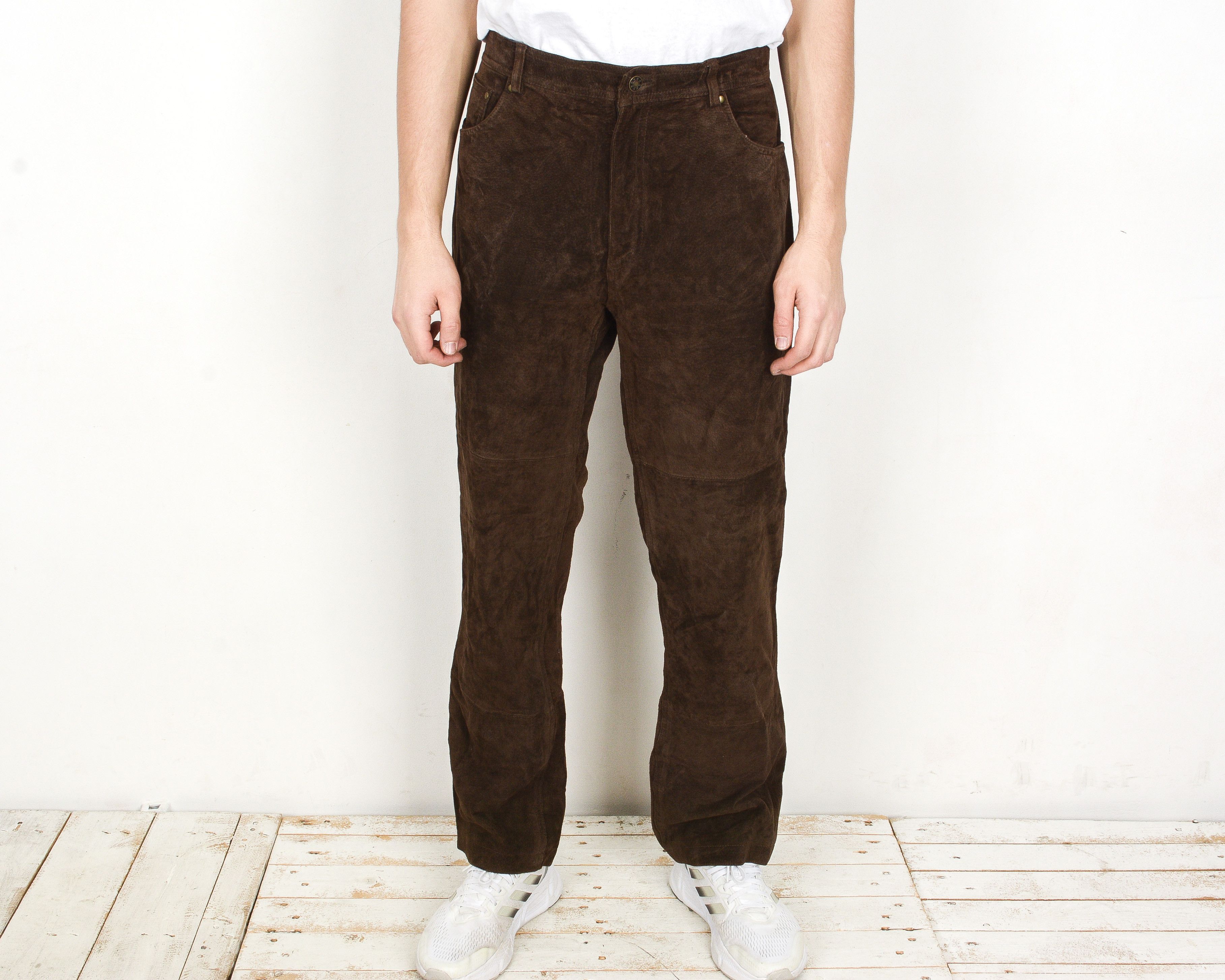 Brown Leather Mens W38 L34 Trousers Pants Suede Western