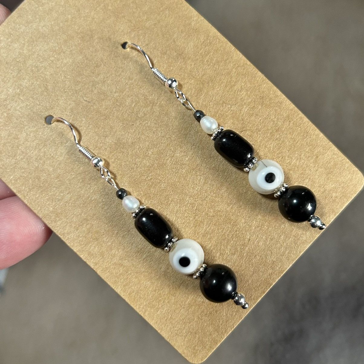 Handmade Handcrafted elegant vintage bead cat eye glass earrings Size ONE SIZE - 1 Thumbnail
