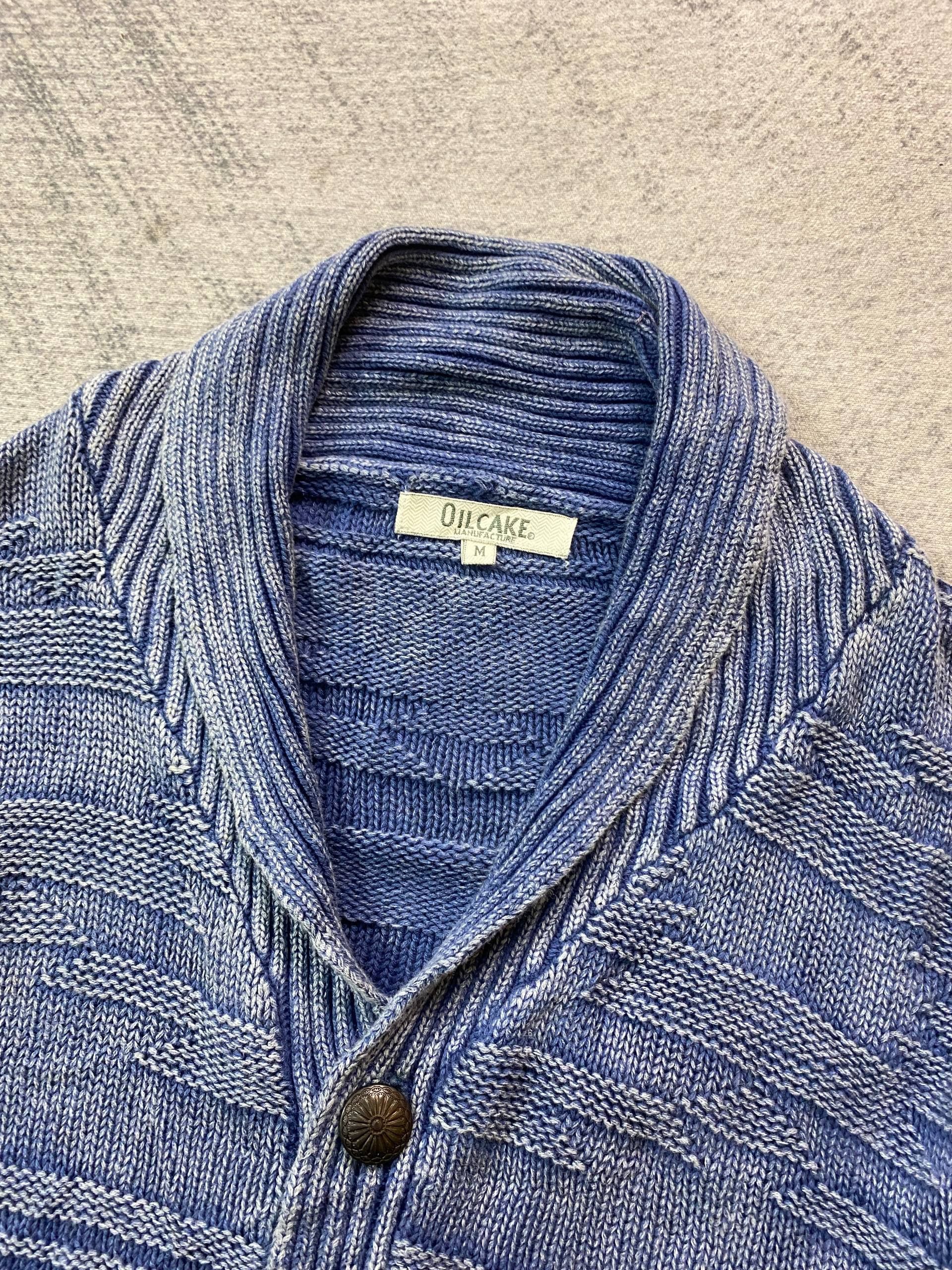 Japanese Brand Oilcake Indigo Textured Knit Shawl Collar Sweater Cardigan Size US M / EU 48-50 / 2 - 5 Thumbnail