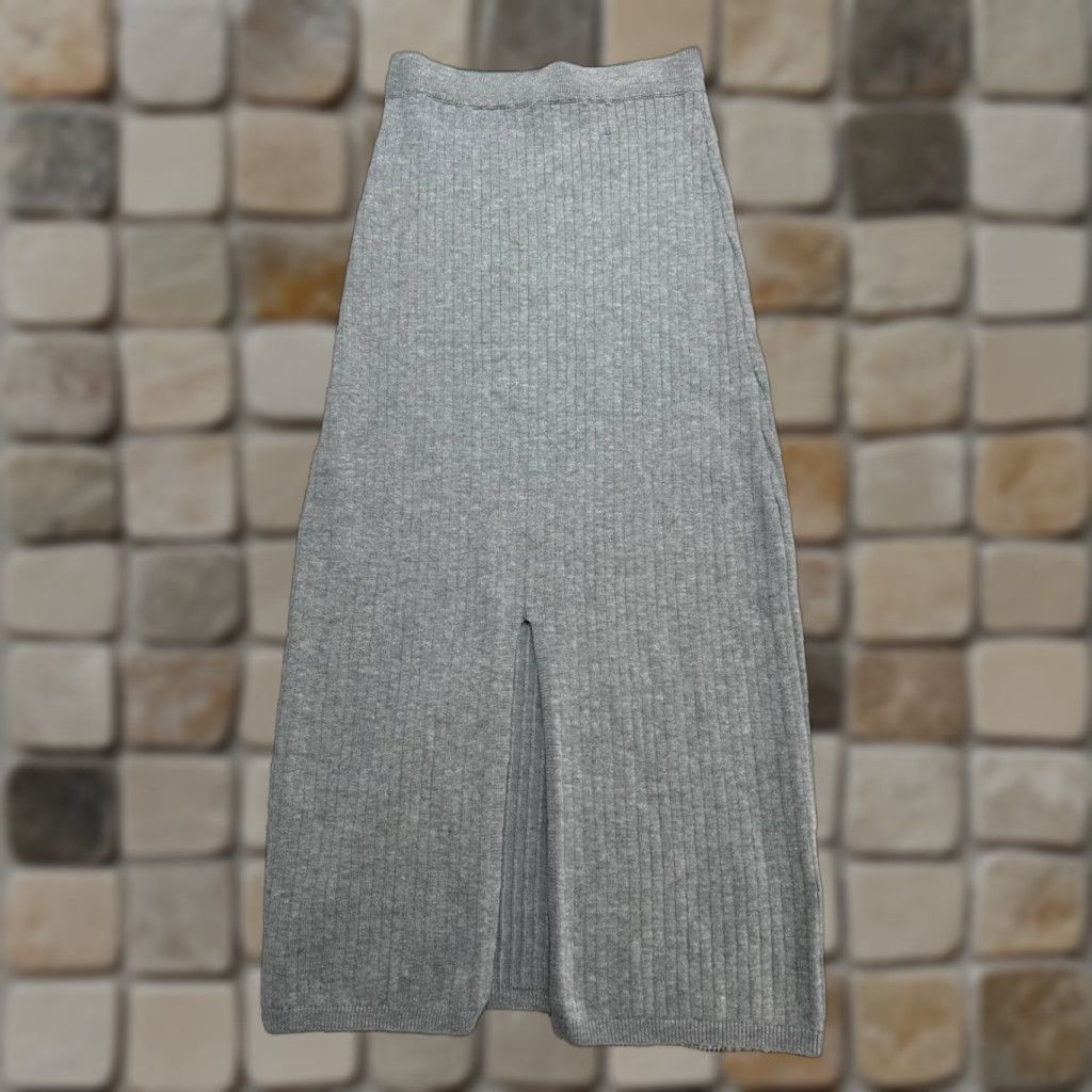 Free People Free People Skyline Rib Midi Skirt Womens XS Gray Cotton Slit Stretch Minimalist Size 26" / US 2 / IT 38 - 1 Thumbnail