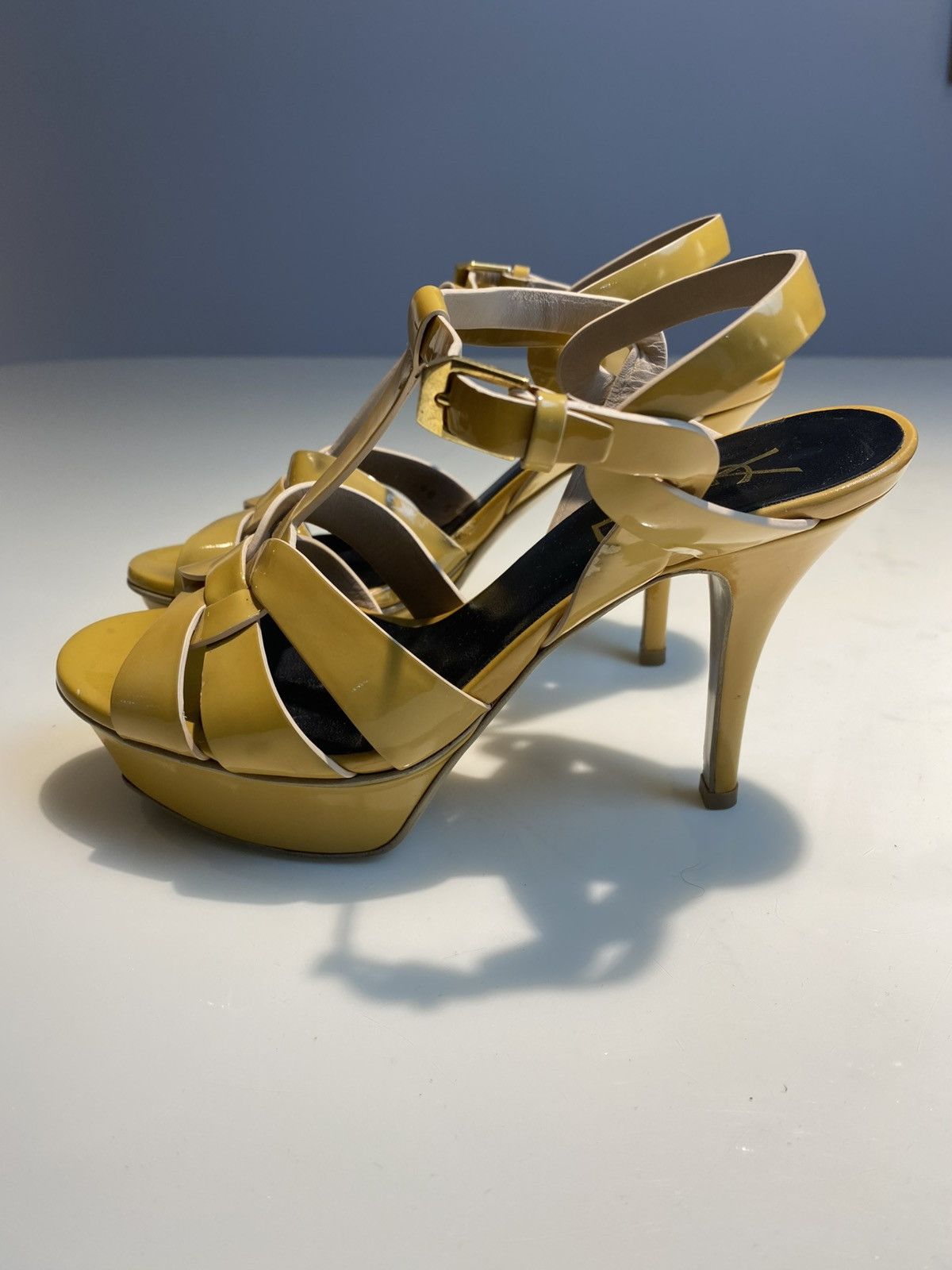 Yves Saint Laurent YSL Pastel Yellow Patent Leather Tribute Heels Size US 5 / IT 35 - 2 Thumbnail