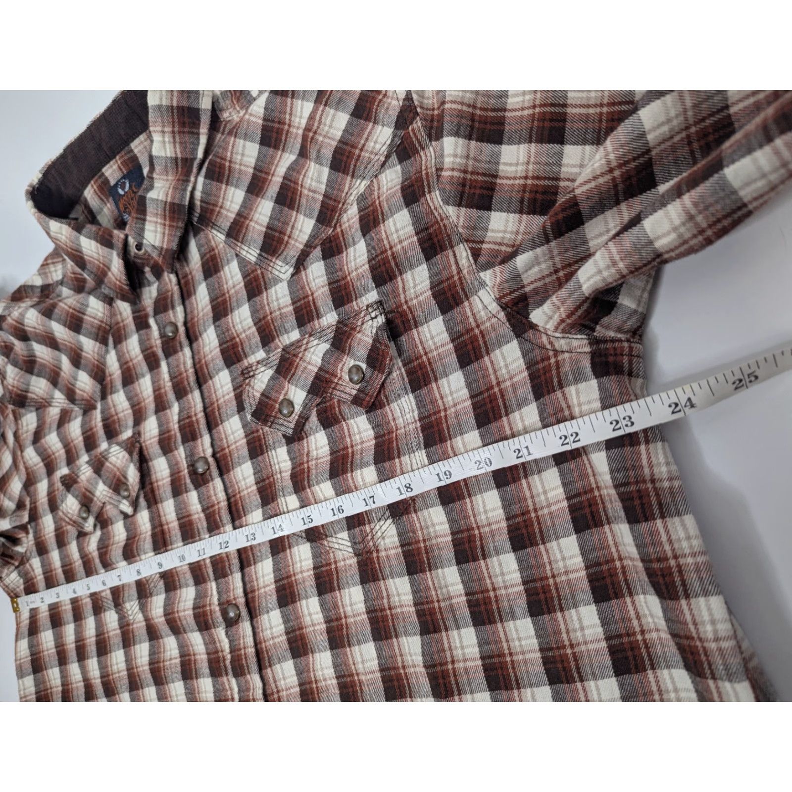 Vintage Moonshine Spirit by Brad Paisley Shirt Long Sleeve Button-Up Flannel Brown Beige Cotton Plaid Snap Pockets Cowboy Western Cowboy Mens L Size US L / EU 52-54 / 3 - 7 Thumbnail
