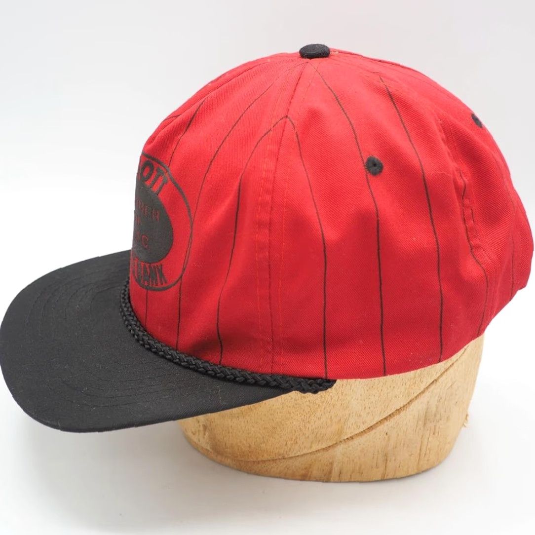 Vintage VINTAGE Snapback Trucker Hat Cap Piggott State Bank Pinstripe 1980s Red Adjustable Adults Mens Size ONE SIZE - 2 Thumbnail
