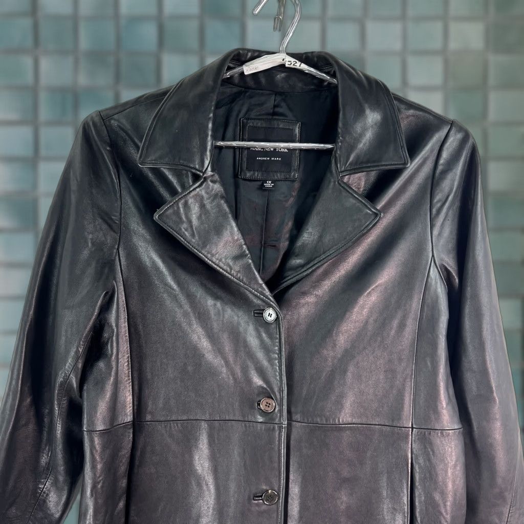 Vintage Marc New York Leather Trench Coat Women XL Black Long Sleeve Button Closure Casual Business Travel Workwear Regular Womens Size XL / US 12-14 / IT 48-50 - 1 Thumbnail