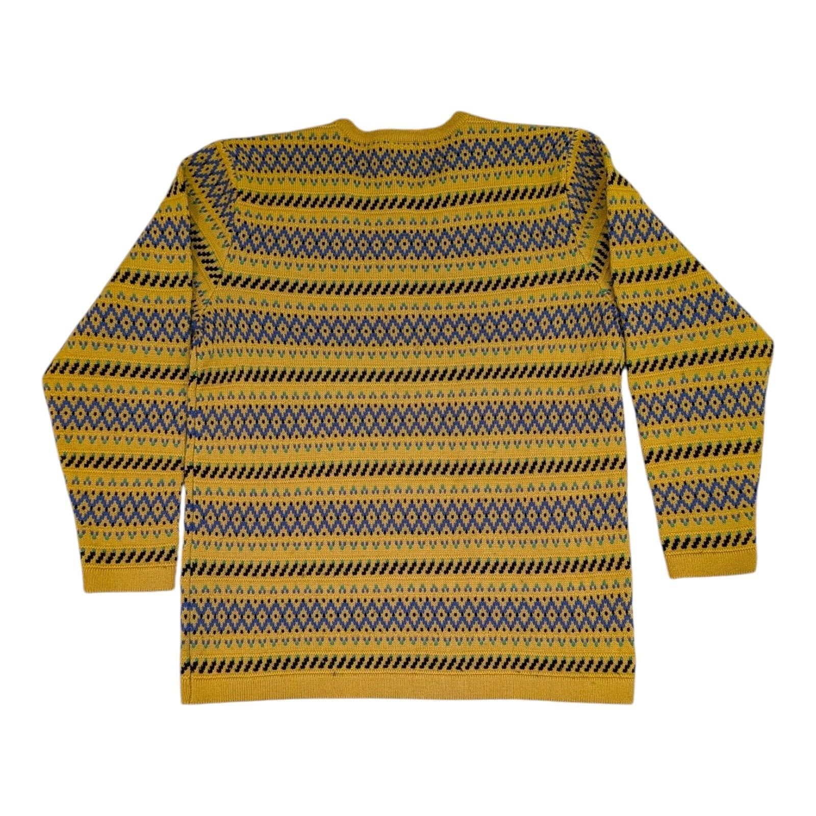 Kenzo Vintage Kenzo Club Fair Isle Sweater Mustard Yellow Blue Geo Size US M / EU 48-50 / 2 - 2 Thumbnail