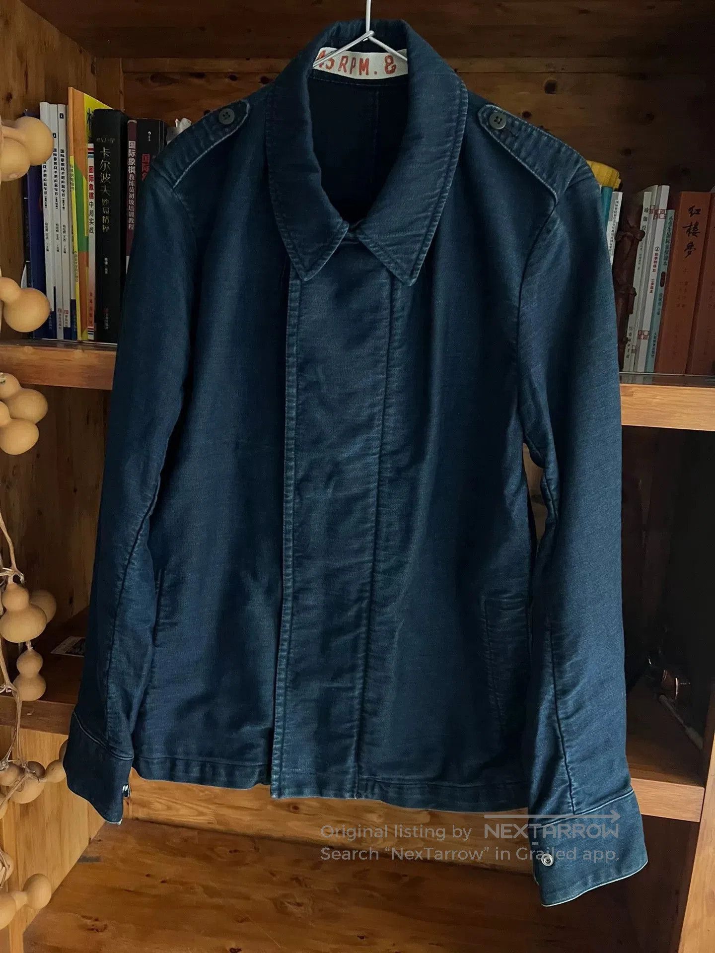 45rpm blue dyed motorcycle jacket with subtle vintage touch. Size US M / EU 48-50 / 2 - 3 Thumbnail