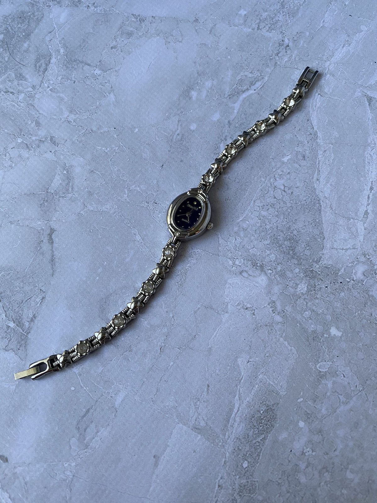 Jewelry × Vintage Swiss Gold Watch with Purple Dial & Crystals Size ONE SIZE - 1 Thumbnail