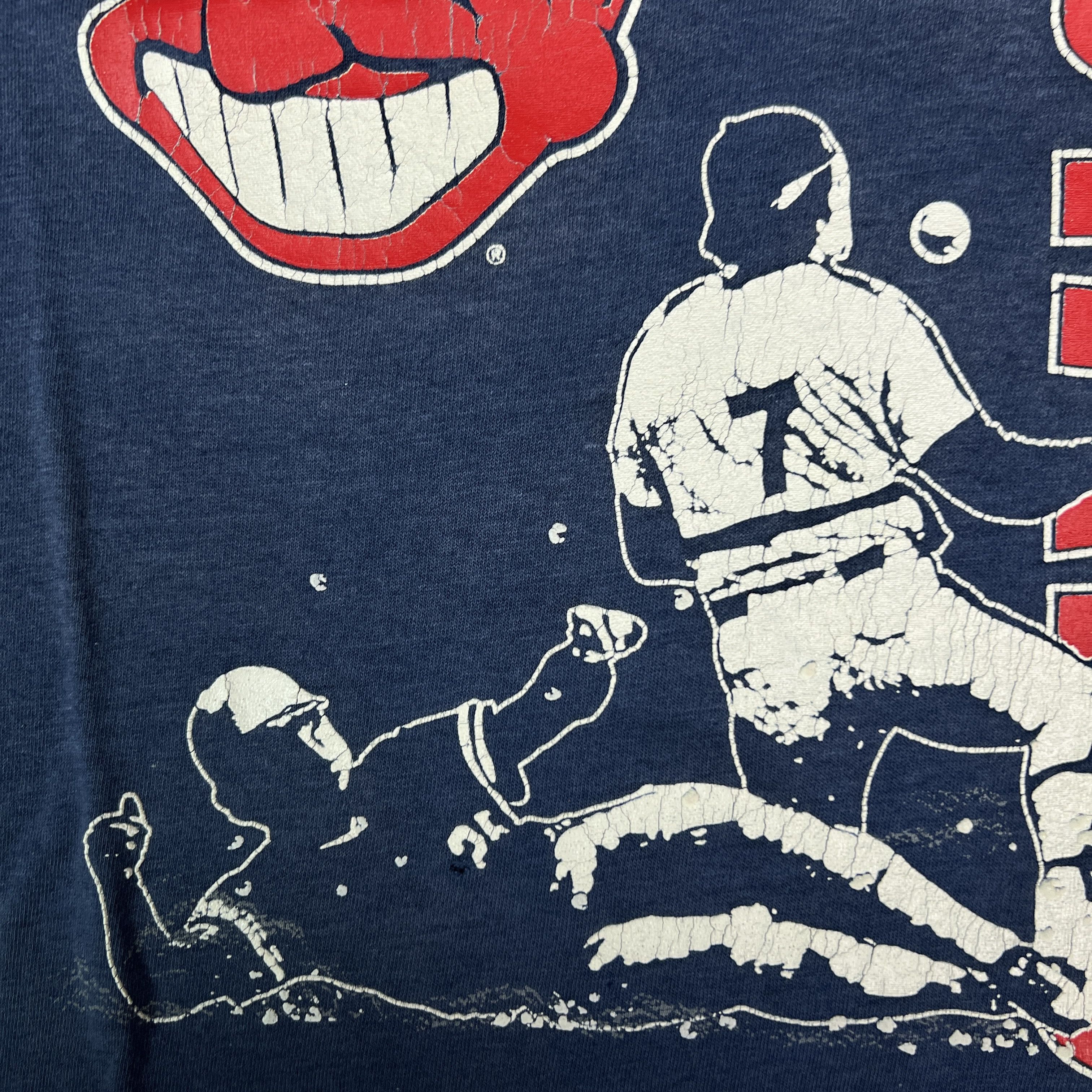 MLB VTG 1990 Cleveland Indians T Shirt Single Stitch Sun Faded Size US XL / EU 56 / 4 - 5 Thumbnail
