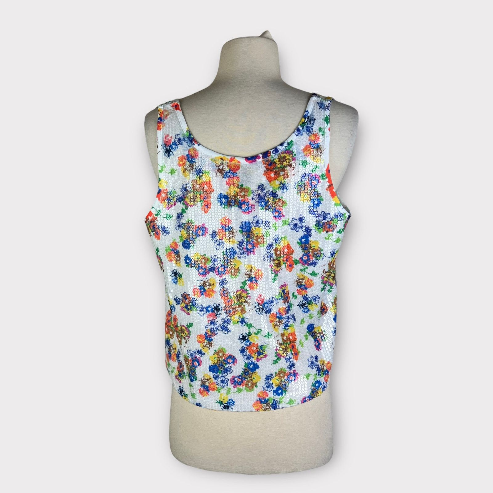 Vintage Material Girl | Vintage Y2K Floral Sequin Tank Top | Medium Size M / US 6-8 / IT 42-44 - 8 Thumbnail