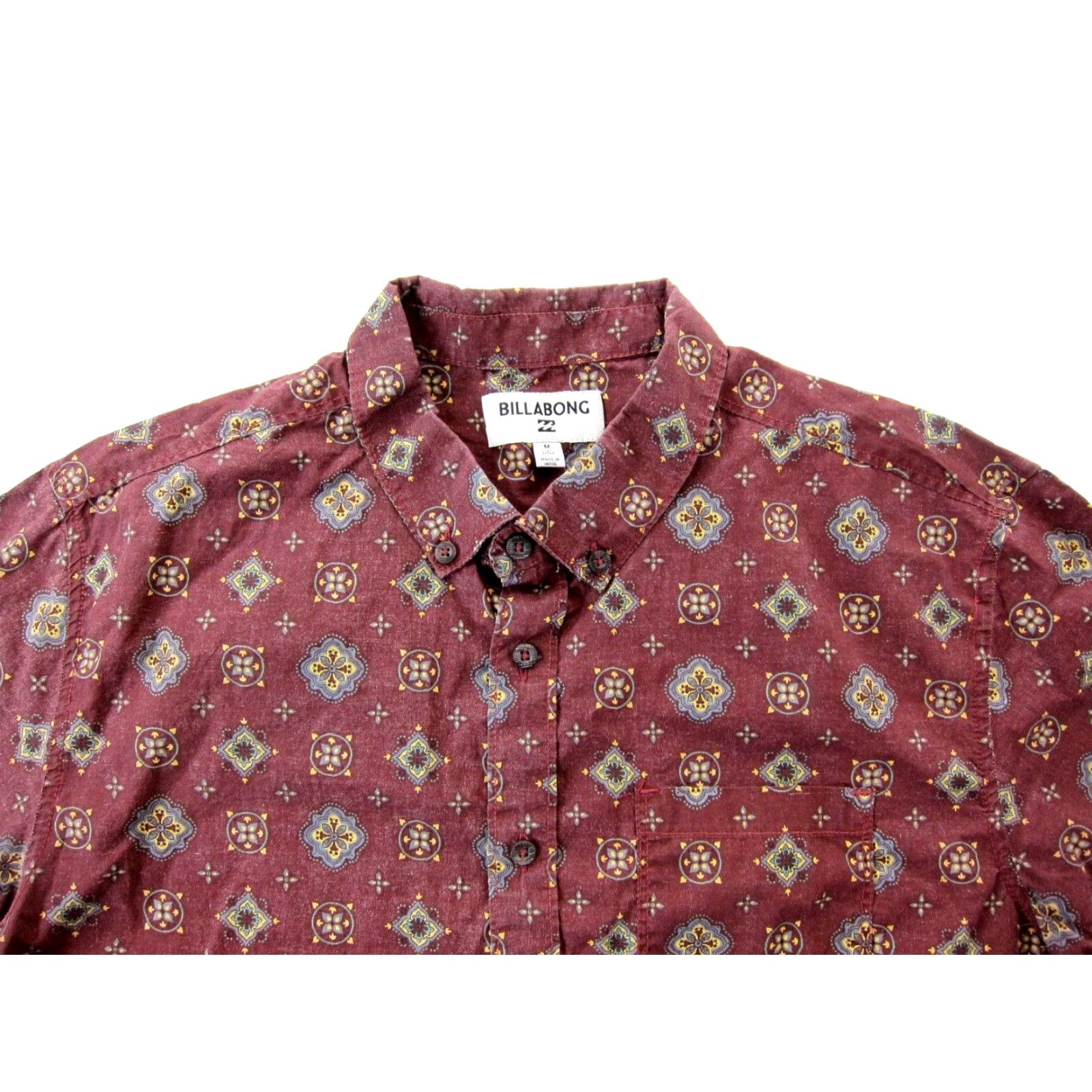 Billabong Billabong Cotton Red Yellow Blue Paisley Button Down Short Sleeve Shirt Men M Size US M / EU 48-50 / 2 - 4 Thumbnail