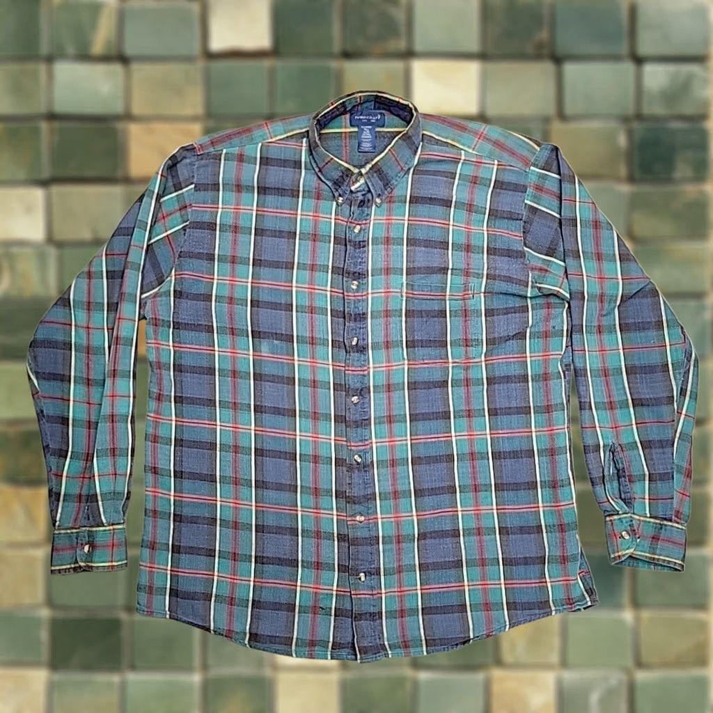 JCPenney VTG Towncraft Shirt Mens XLT Tall Plaid Flannel Long Sleeve Blue Green Multicolor Button-Up Size US XL / EU 56 / 4 - 1 Thumbnail