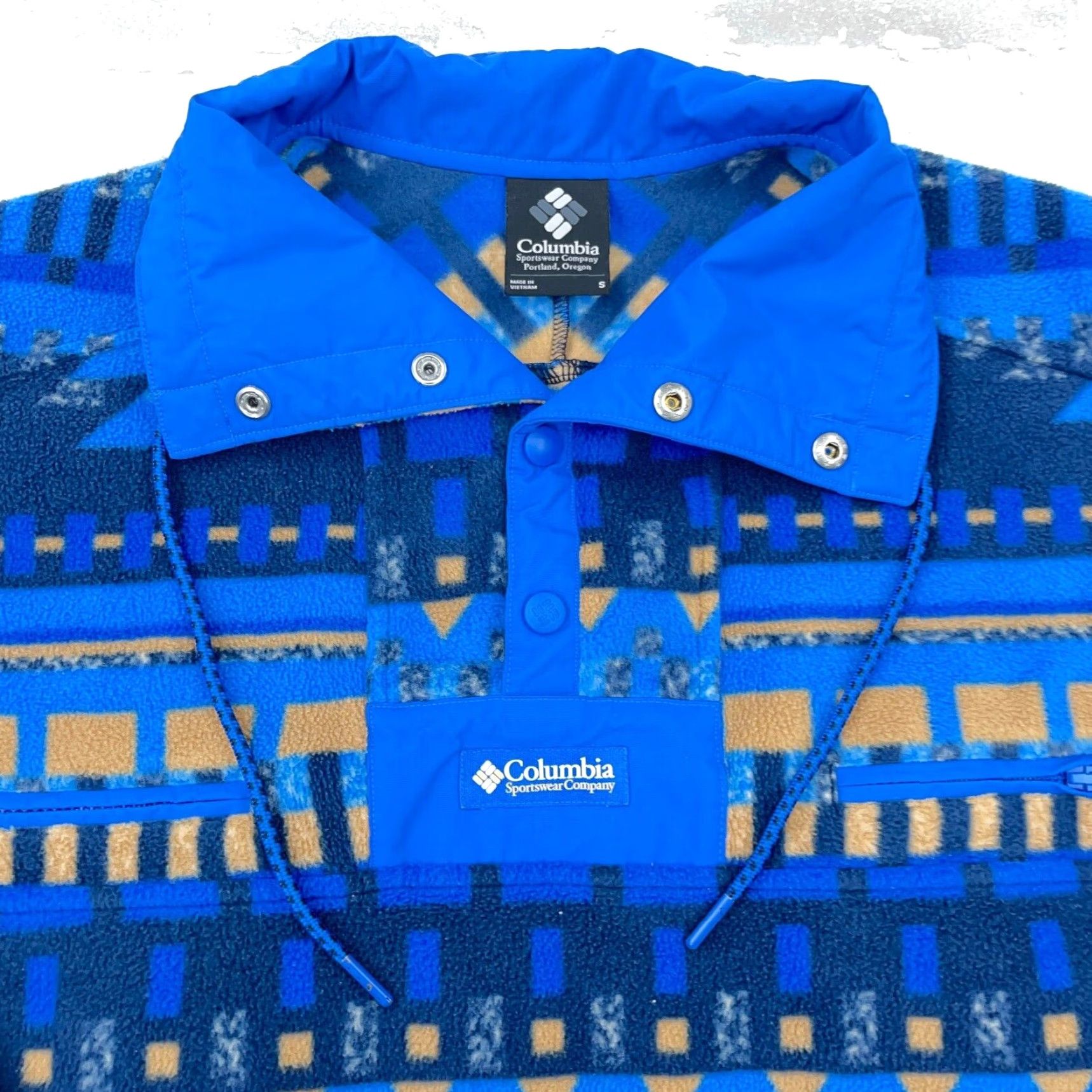 Vintage Columbia Pullover Sweater Men Small Blue Fleece Knit Geometric Aztec Classic Modern Outdoor Casual Travel Workwear Size US S / EU 44-46 / 1 - 4 Thumbnail