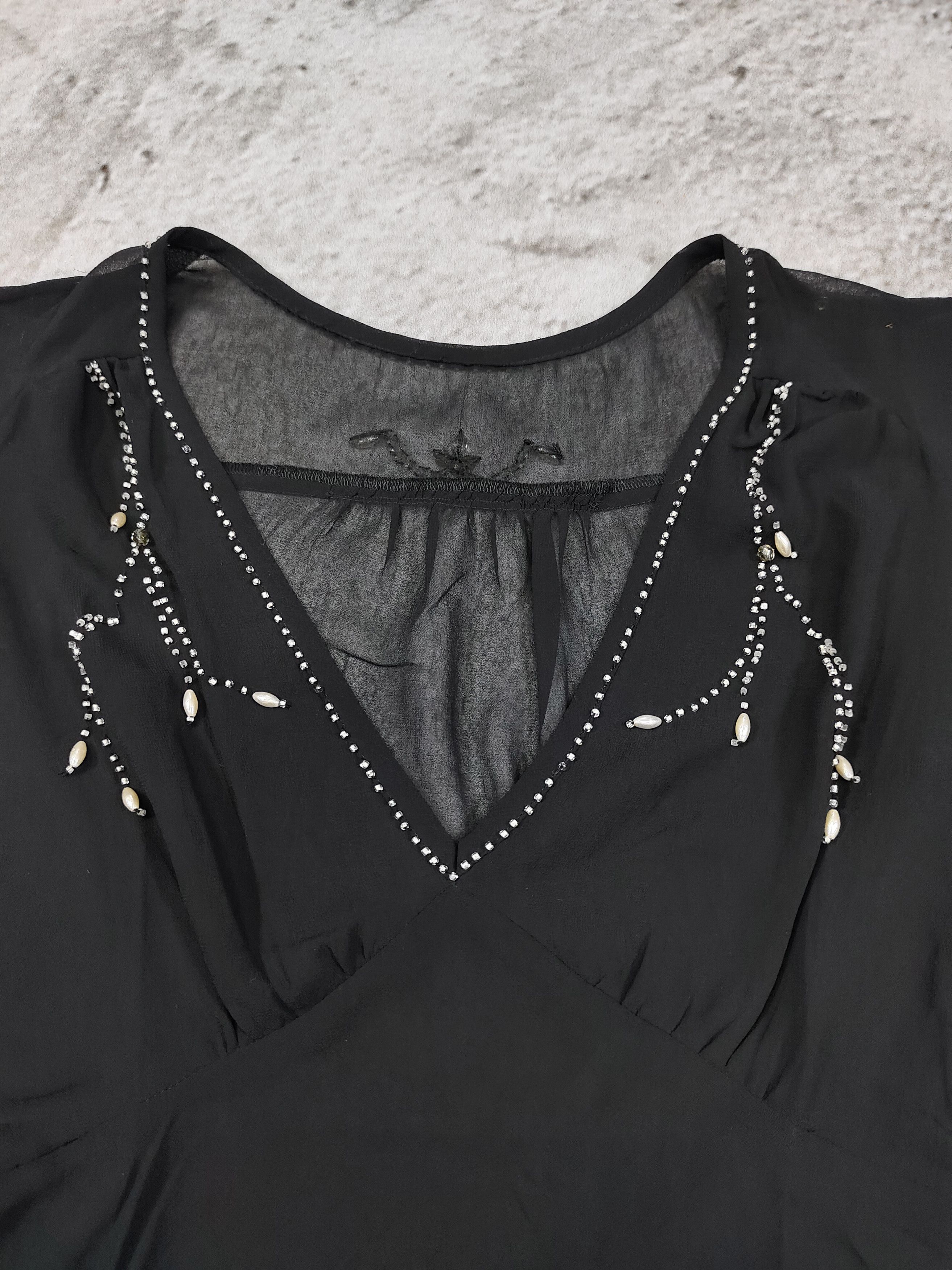 Michel Klein 00s Michel Klein- Fairy Grunge Gothic Sheer Beaded V-Neck Size M / US 6-8 / IT 42-44 - 6 Thumbnail